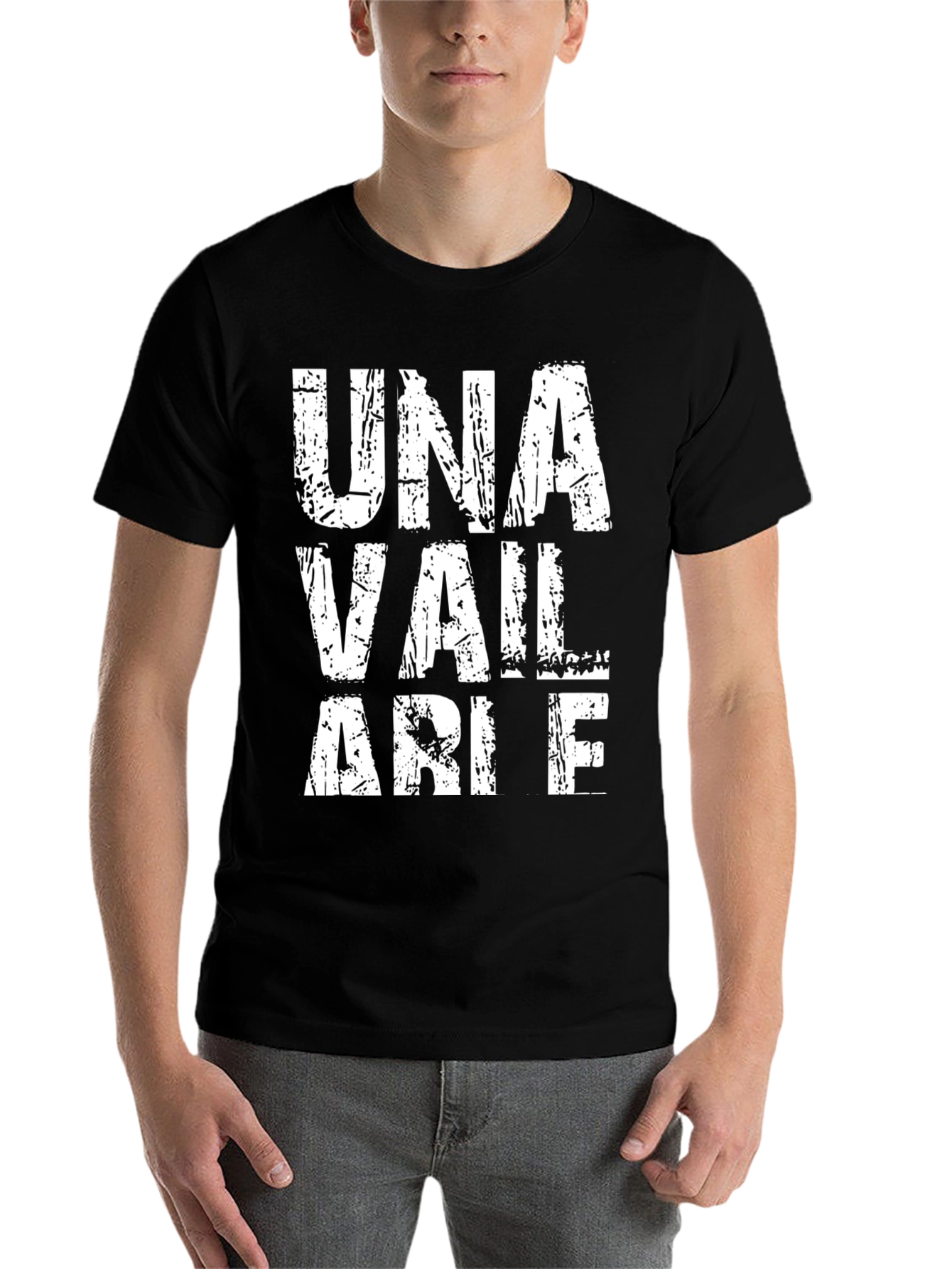 Black Una Vail Arie T-Shirt - Distressed White Print on Black view 7