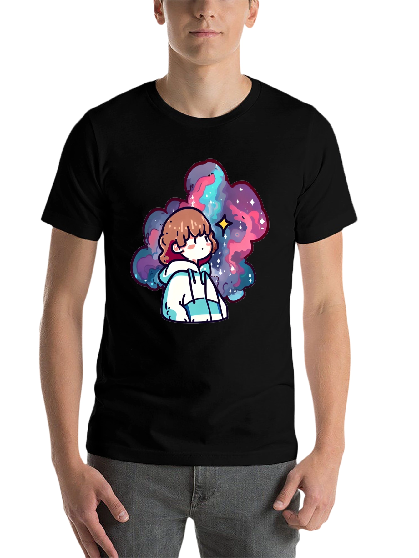 Black Anime Galaxy Graphic Black T-Shirt view 7