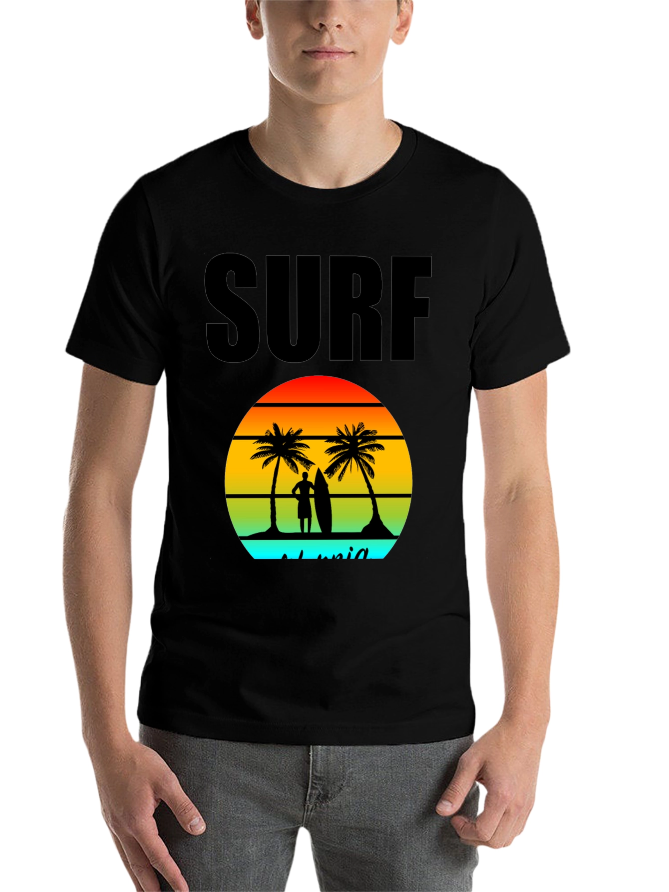 Black Surf Island Graphic Tee - Black Cotton T-Shirt view 7