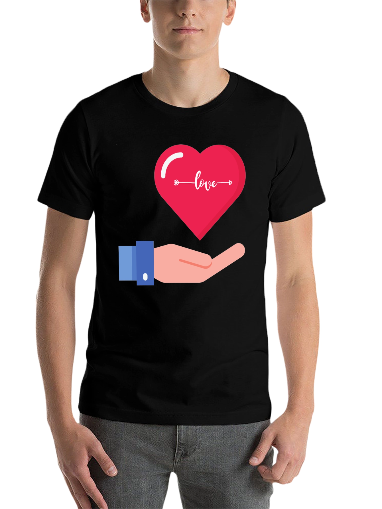 Black Love Heart in Hand Graphic T-Shirt - Stylish Valentine's Day Tee view 7