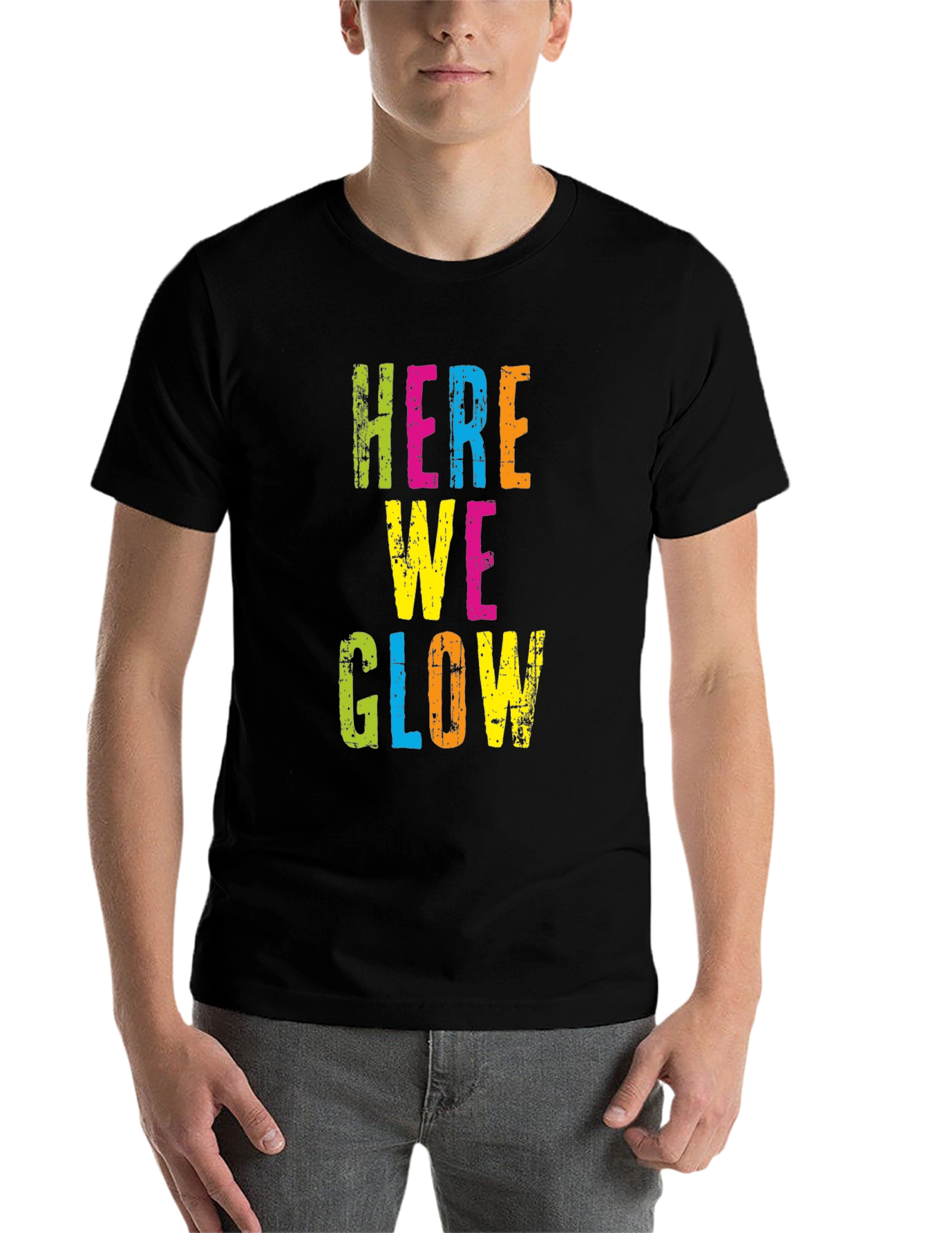 Black Here We Glow Graphic Tee - Party Ready T-Shirt view 7