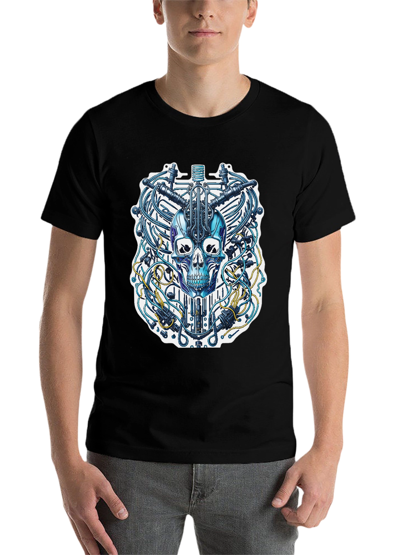 Black Cyberpunk Skull T-Shirt - Unique Design view 7