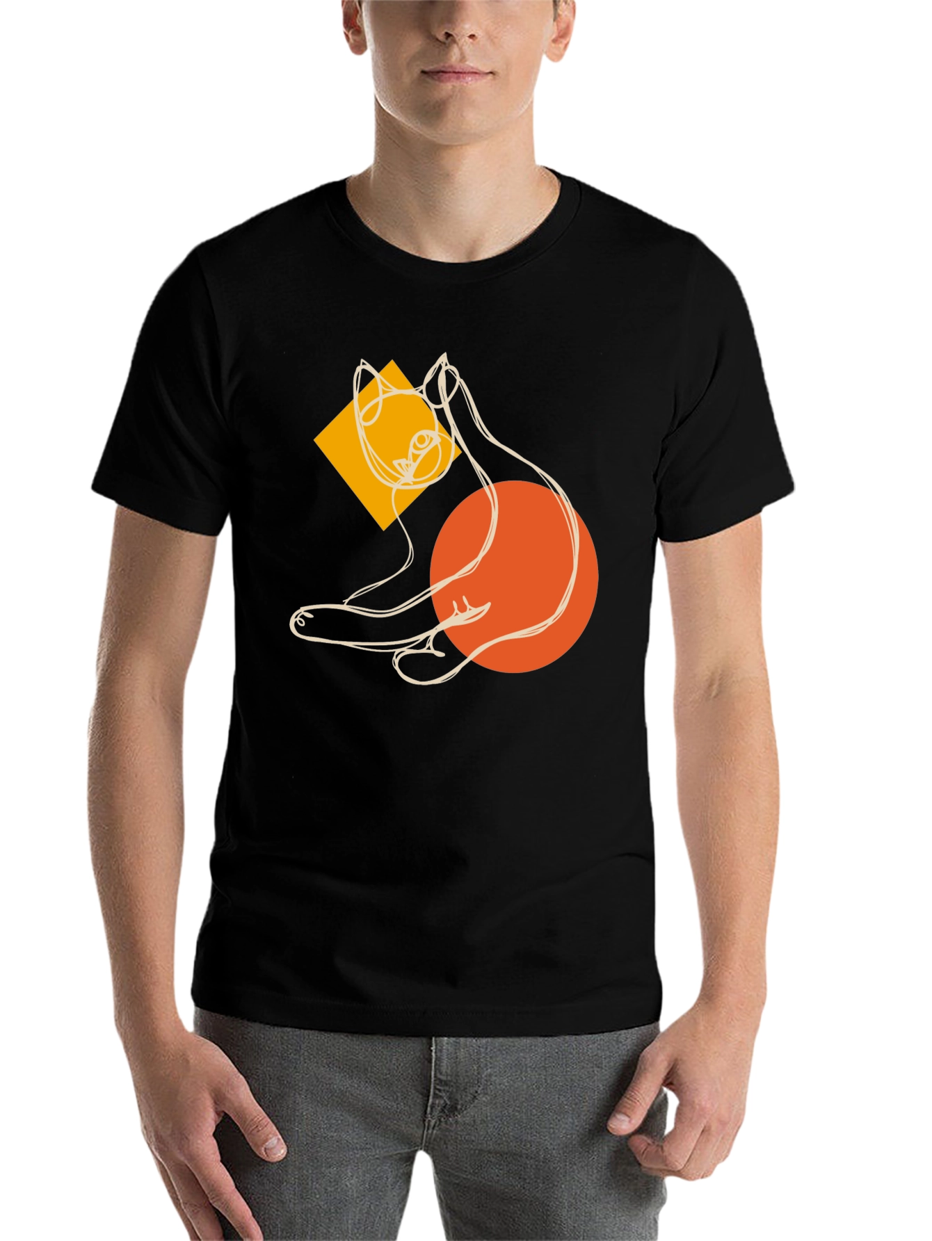 Black Abstract Cat Graphic T-Shirt - Stylish Modern Tee view 7