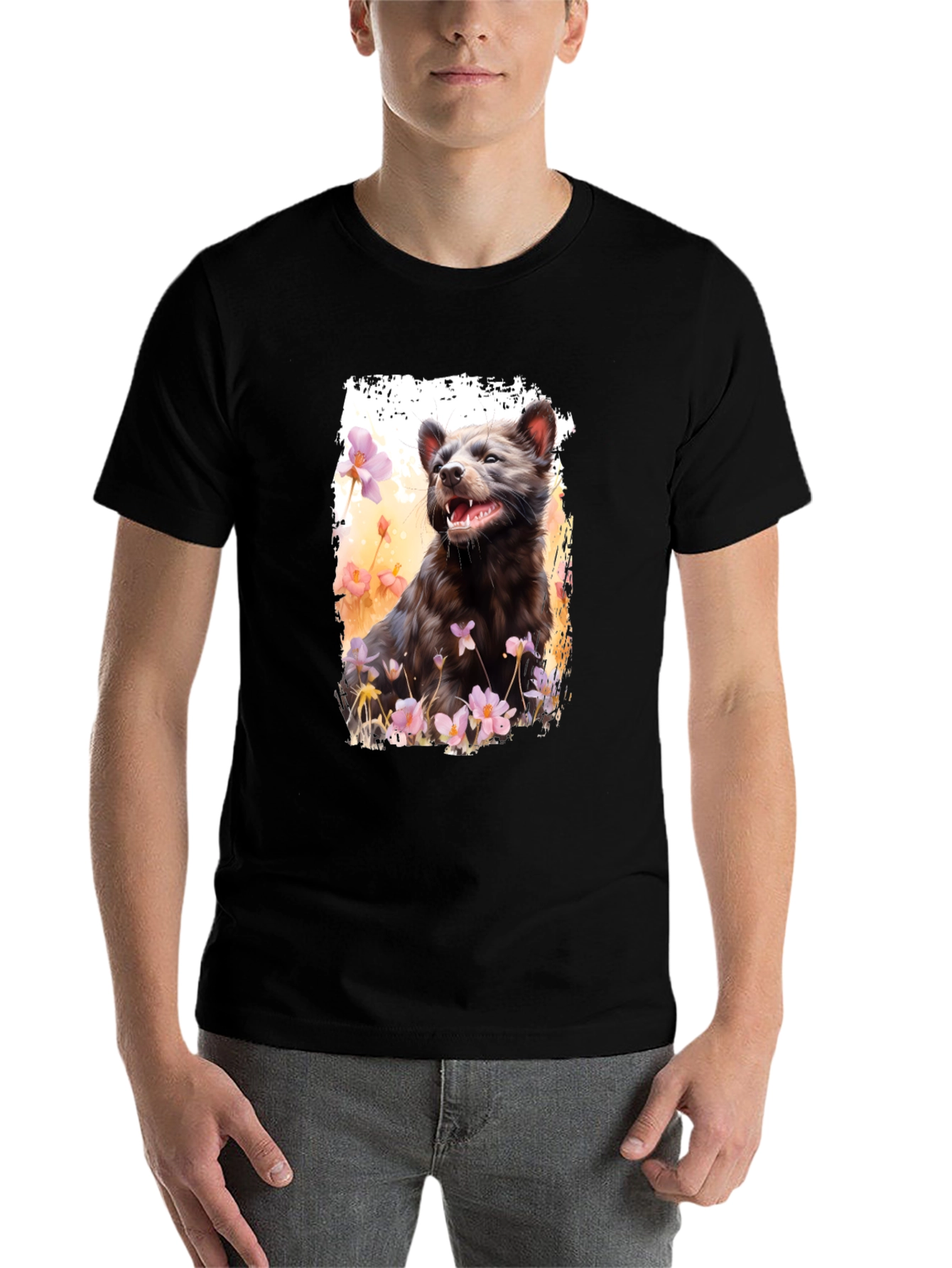 Black Tasmanian Devil Floral Print T-Shirt view 7
