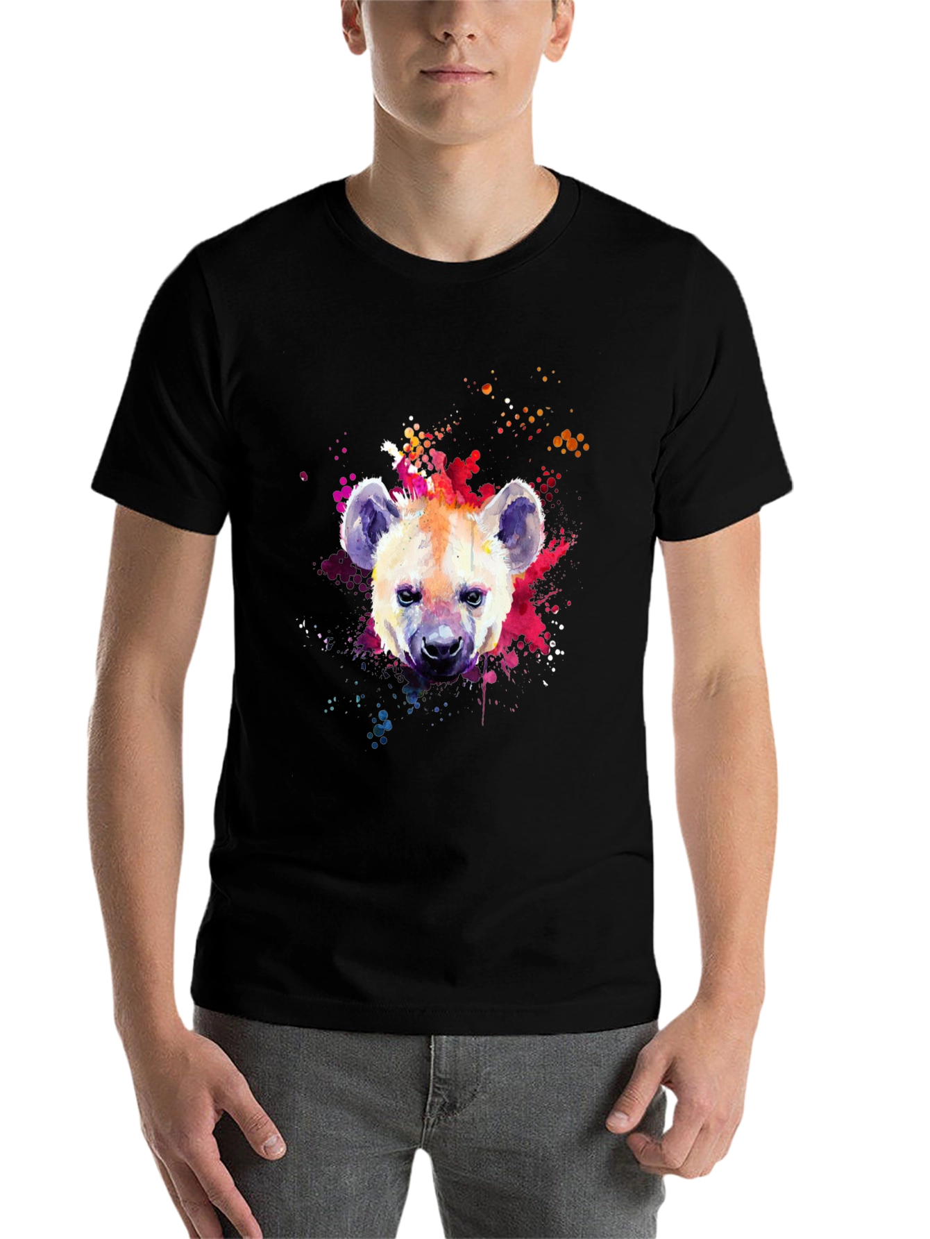 Black Hyena Watercolor Graphic Print Black T-Shirt view 7