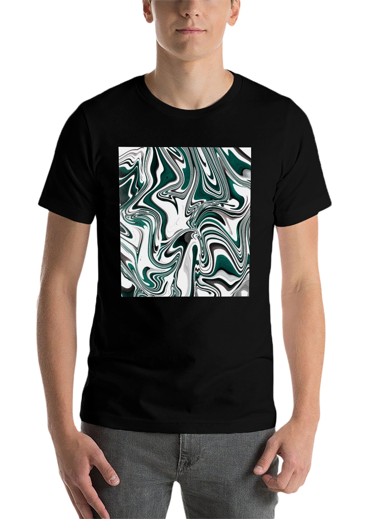 Black Abstract Swirl Graphic T-Shirt - Modern Art Tee view 7