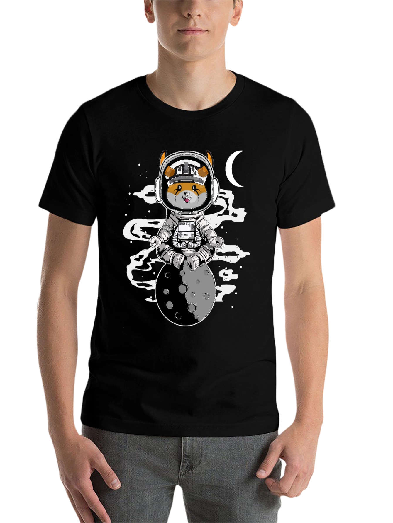 Black Astronaut Dog on the Moon T-Shirt view 7