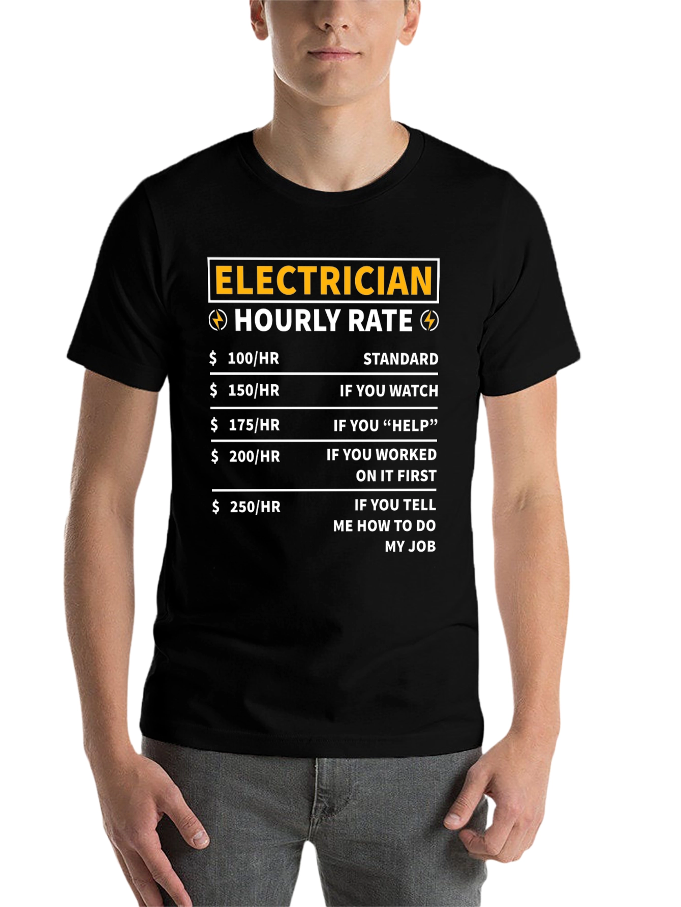 Black Electrician Hourly Rate T-Shirt - Funny Job Tee view 7