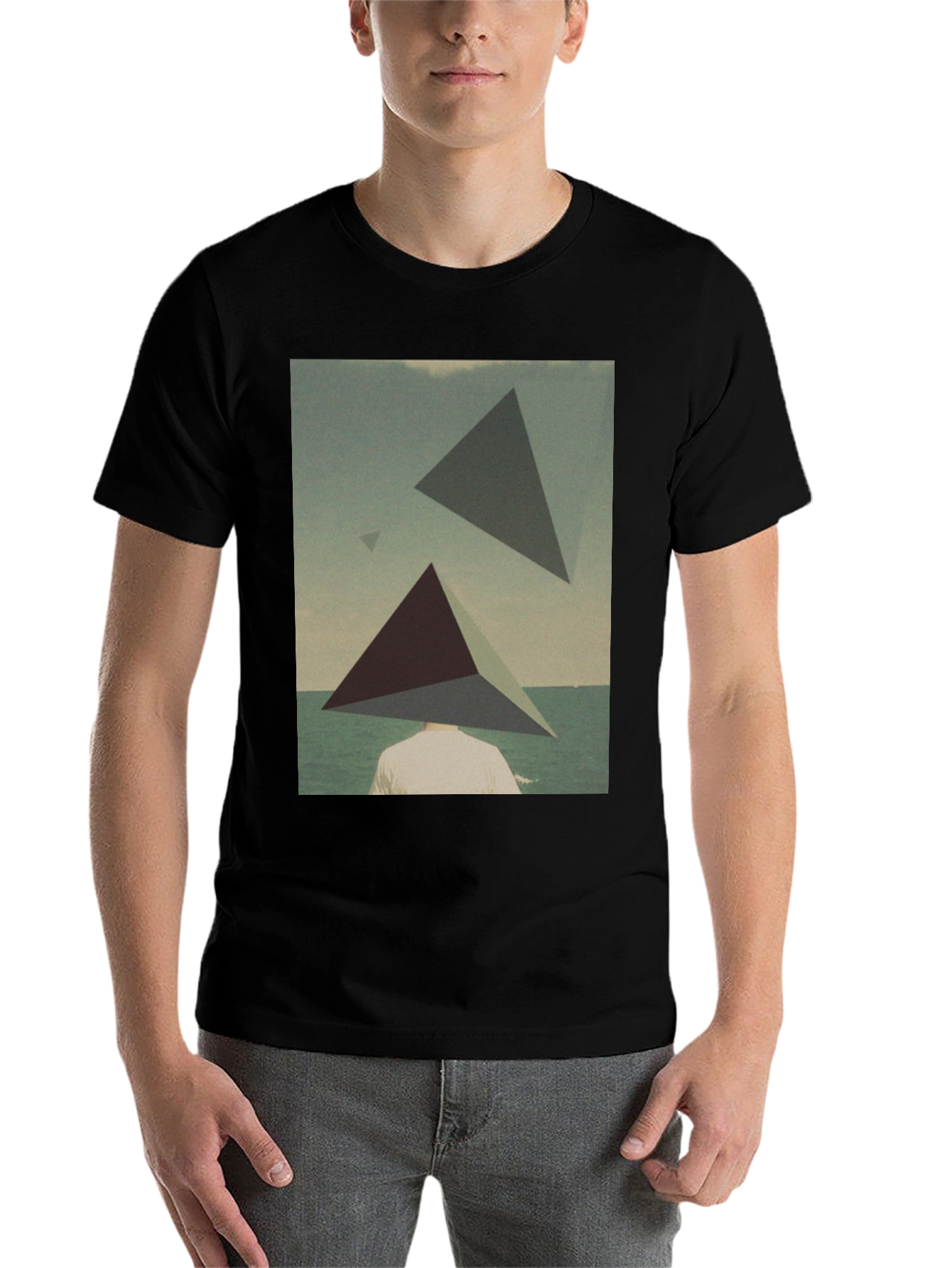 Black Abstract Triangle Graphic Tee - Men's Black T-Shirt view 7