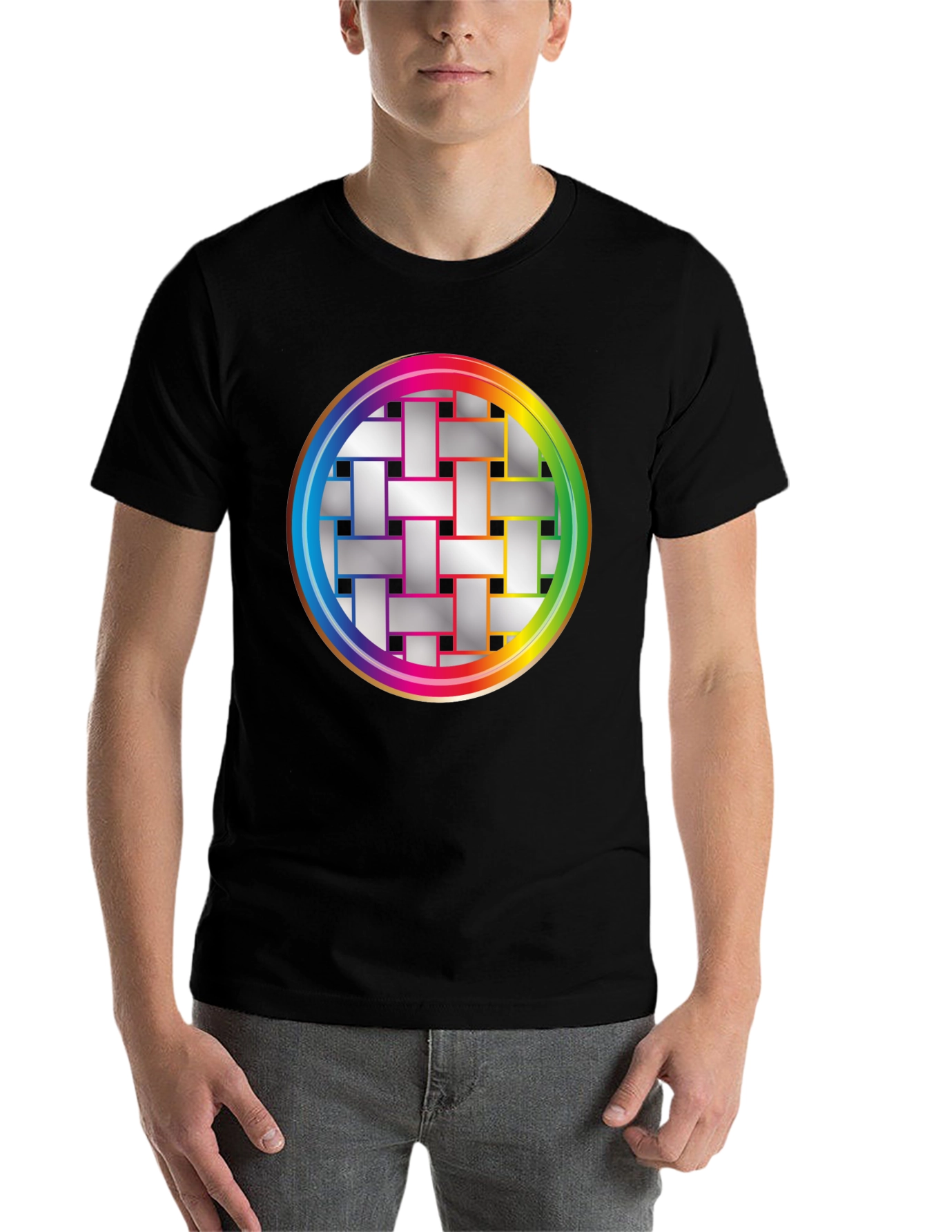 Black Geometric Woven Pattern Graphic Tee view 7