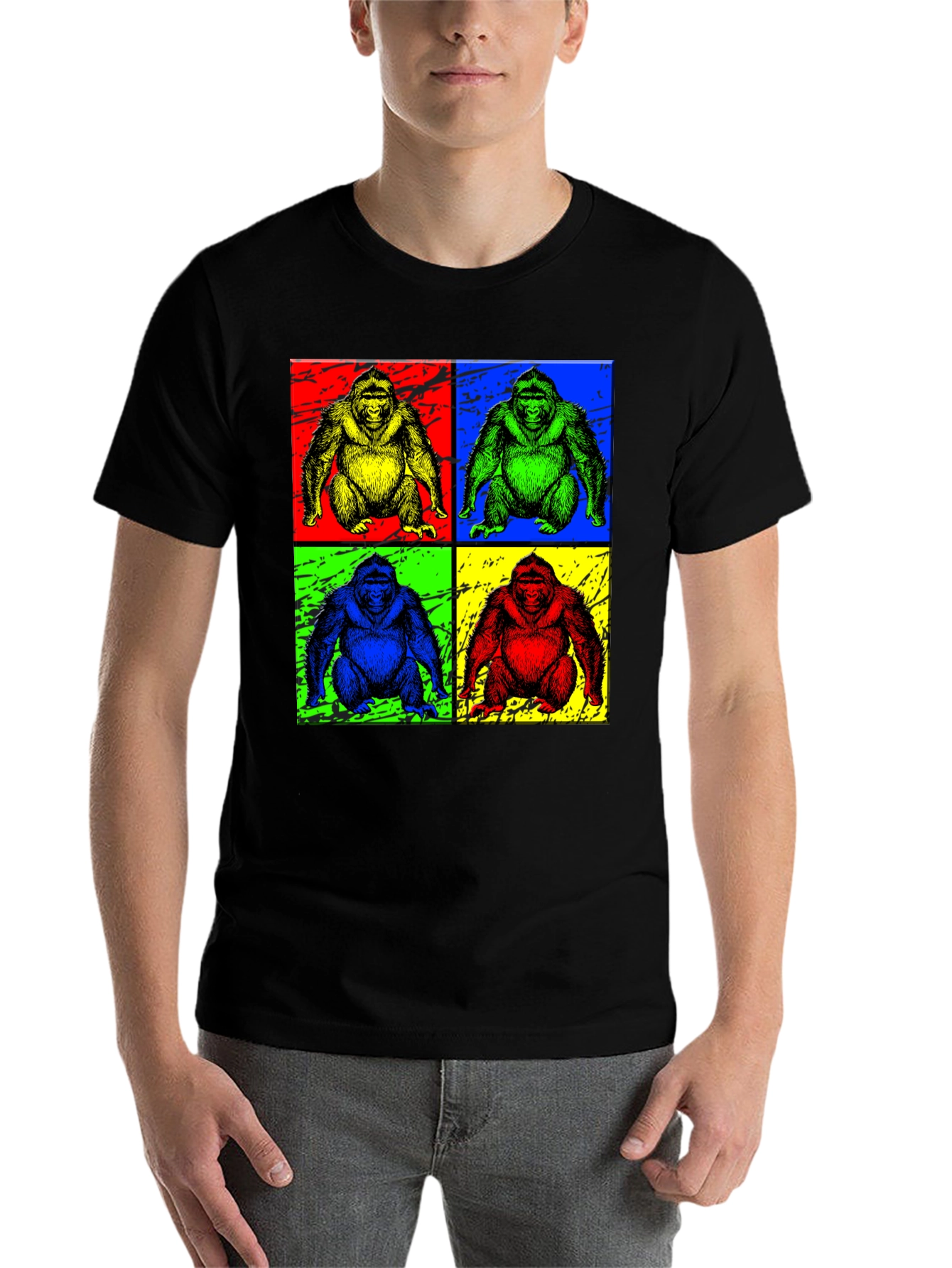 Black Pop Art Gorilla Graphic Tee - Colorful T-Shirt view 7