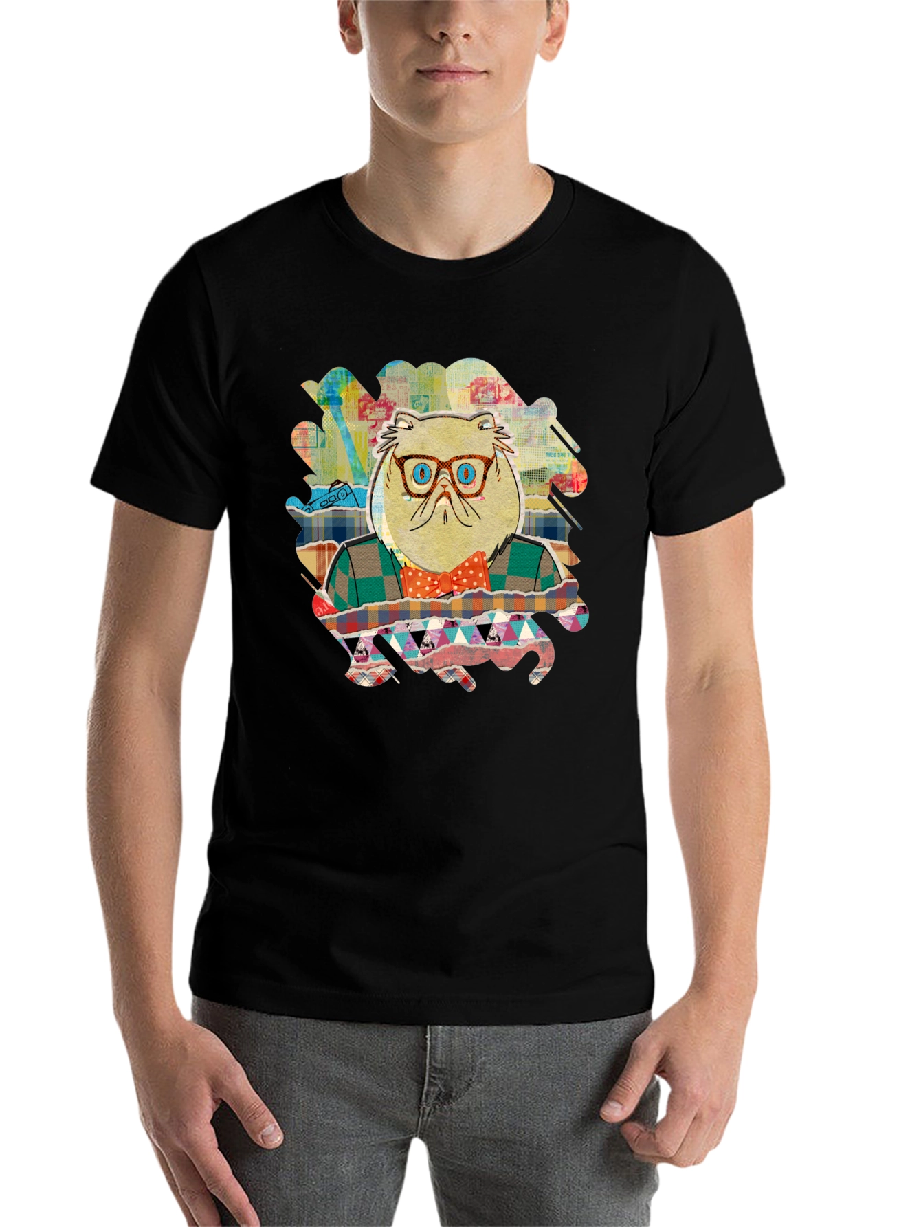 Black Cat with Glasses Graphic T-Shirt view 7