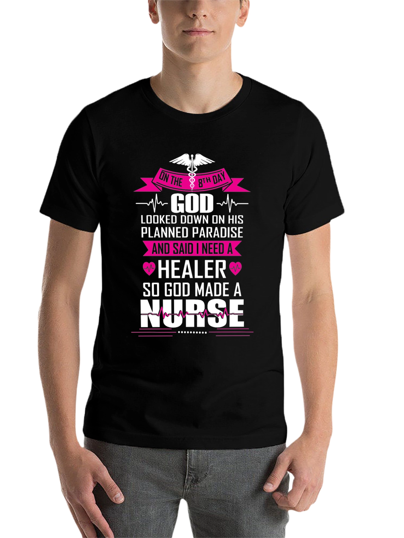Black Nurse T-Shirt: God Made a Nurse Graphic Tee view 7