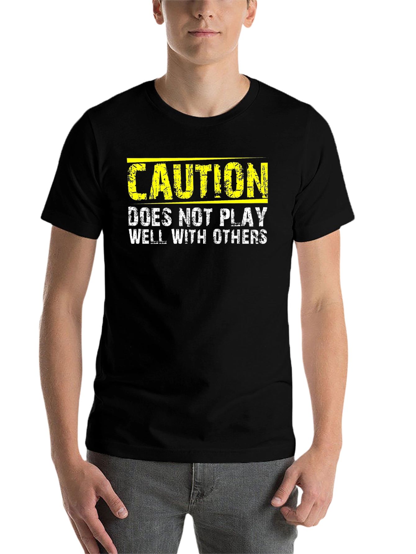 Black Caution: Does Not Play Well With Others - Novelty T-Shirt view 7