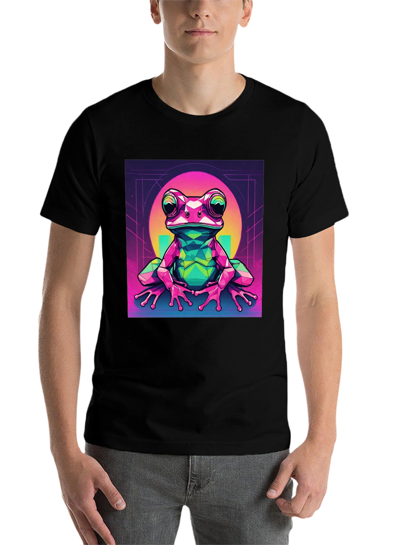 Black Geometric Frog Graphic Tee - Cool Polygon Design view 7