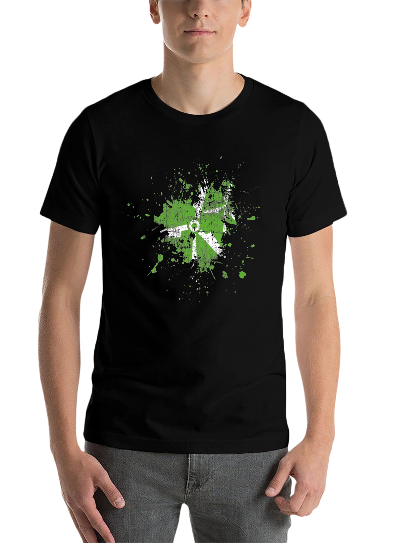 Black Grunge Green Graphic Print Crew Neck T-Shirt view 7