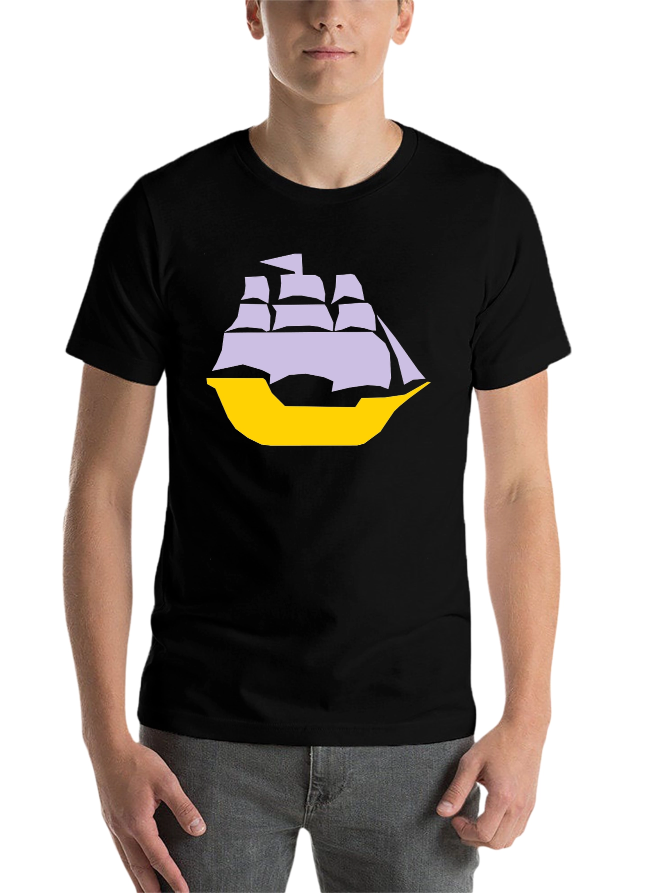 Black Sailboat Graphic Tee - Black Cotton Blend T-Shirt view 7