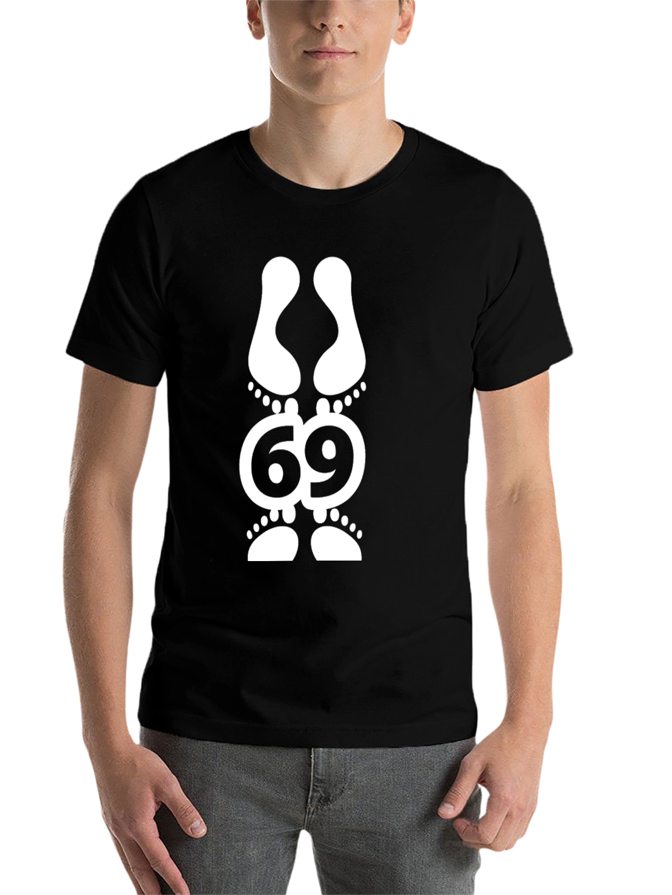Black Funny 69 Footprint Graphic T-Shirt view 7