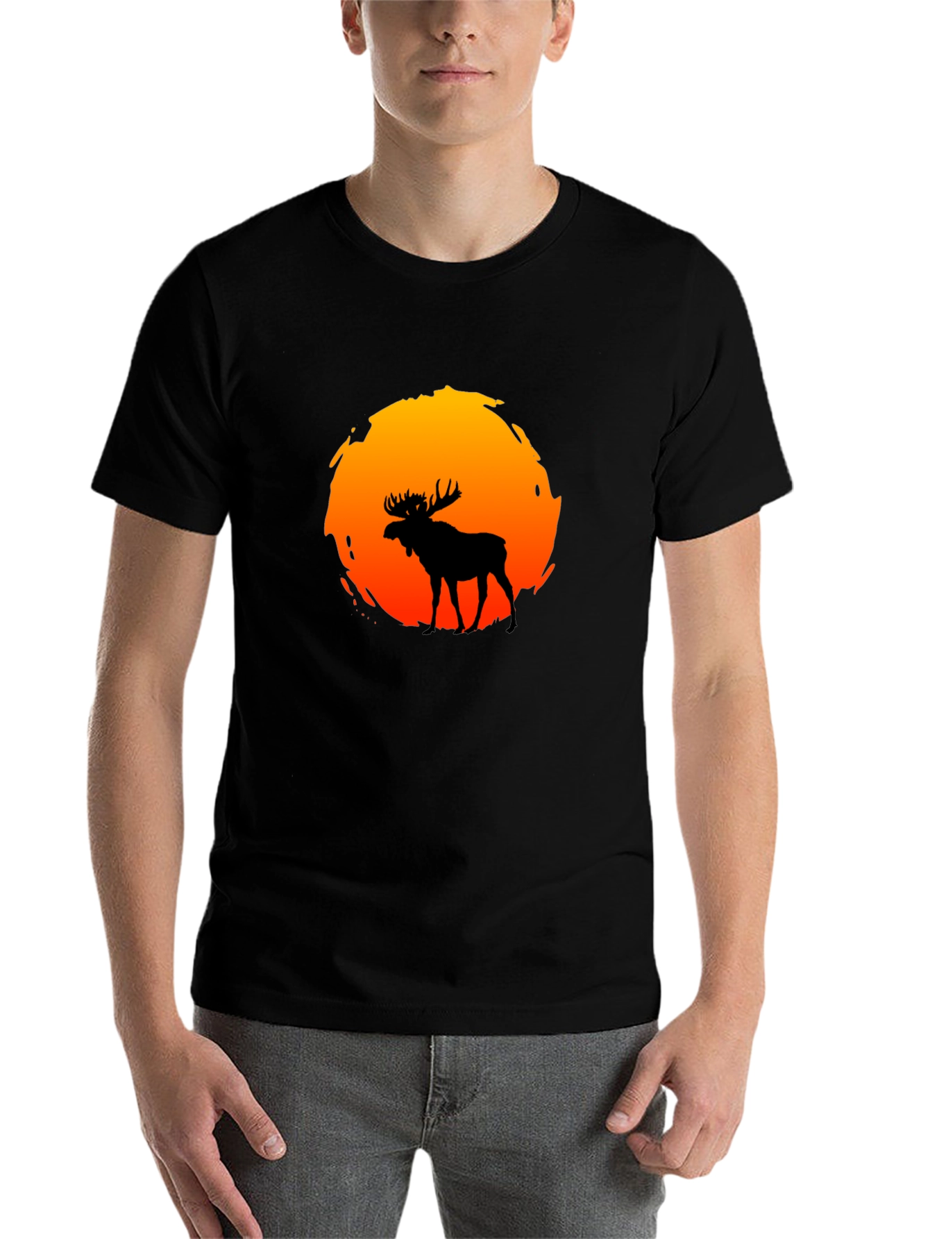 Black Moose Silhouette Sunset Graphic T-Shirt view 7