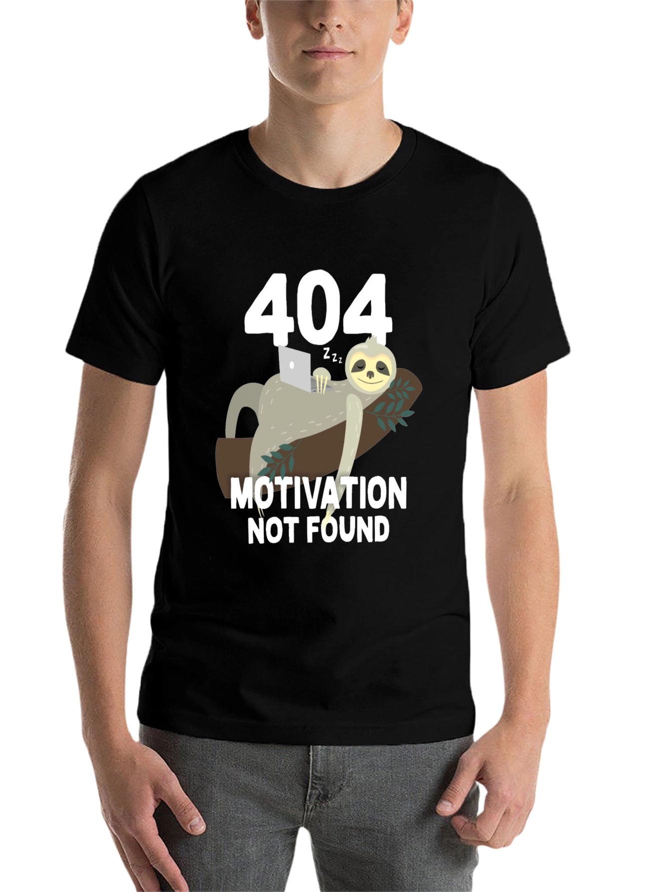Black 404 Motivation Not Found Sloth Graphic T-Shirt view 7