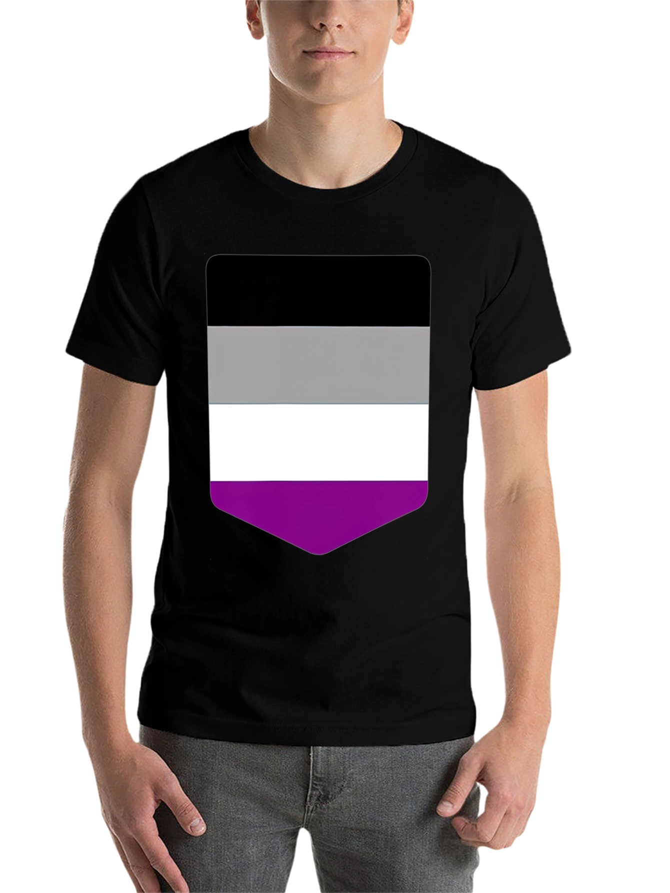 Black Asexual Pride Flag T-Shirt - Black Crew Neck Tee view 7