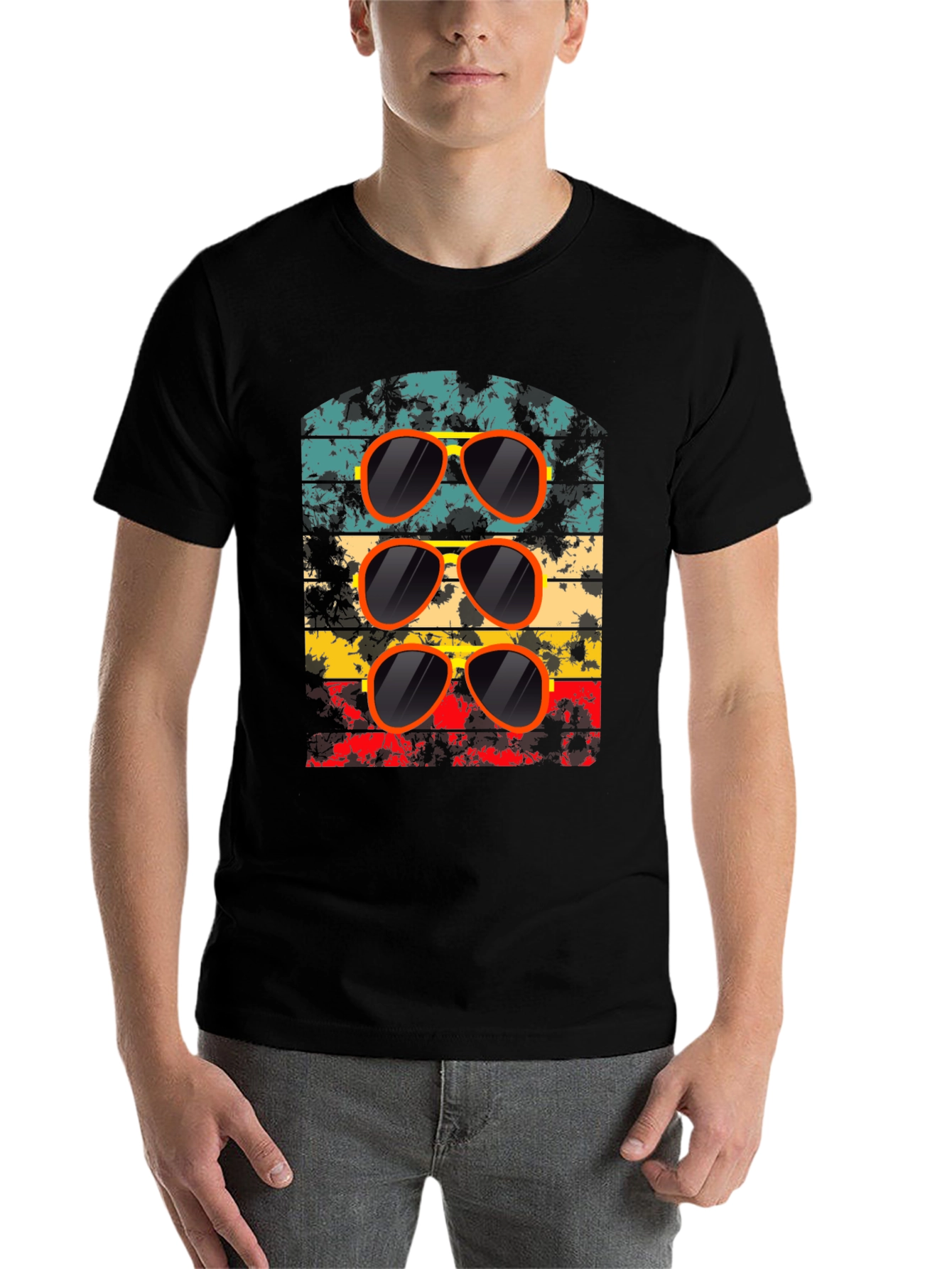 Black Retro Sunglasses T-Shirt - Cool Vintage Design view 7
