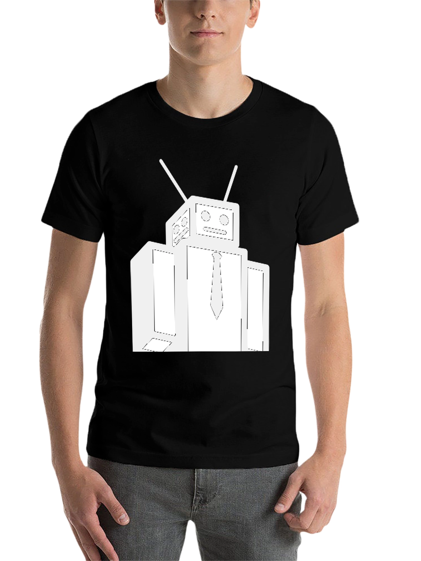 Black Robot Graphic Tee - Black Cotton Crew Neck Shirt view 7