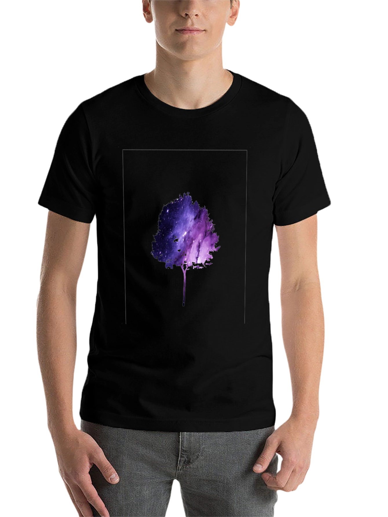 Black Galaxy Tree Graphic Black T-Shirt view 7