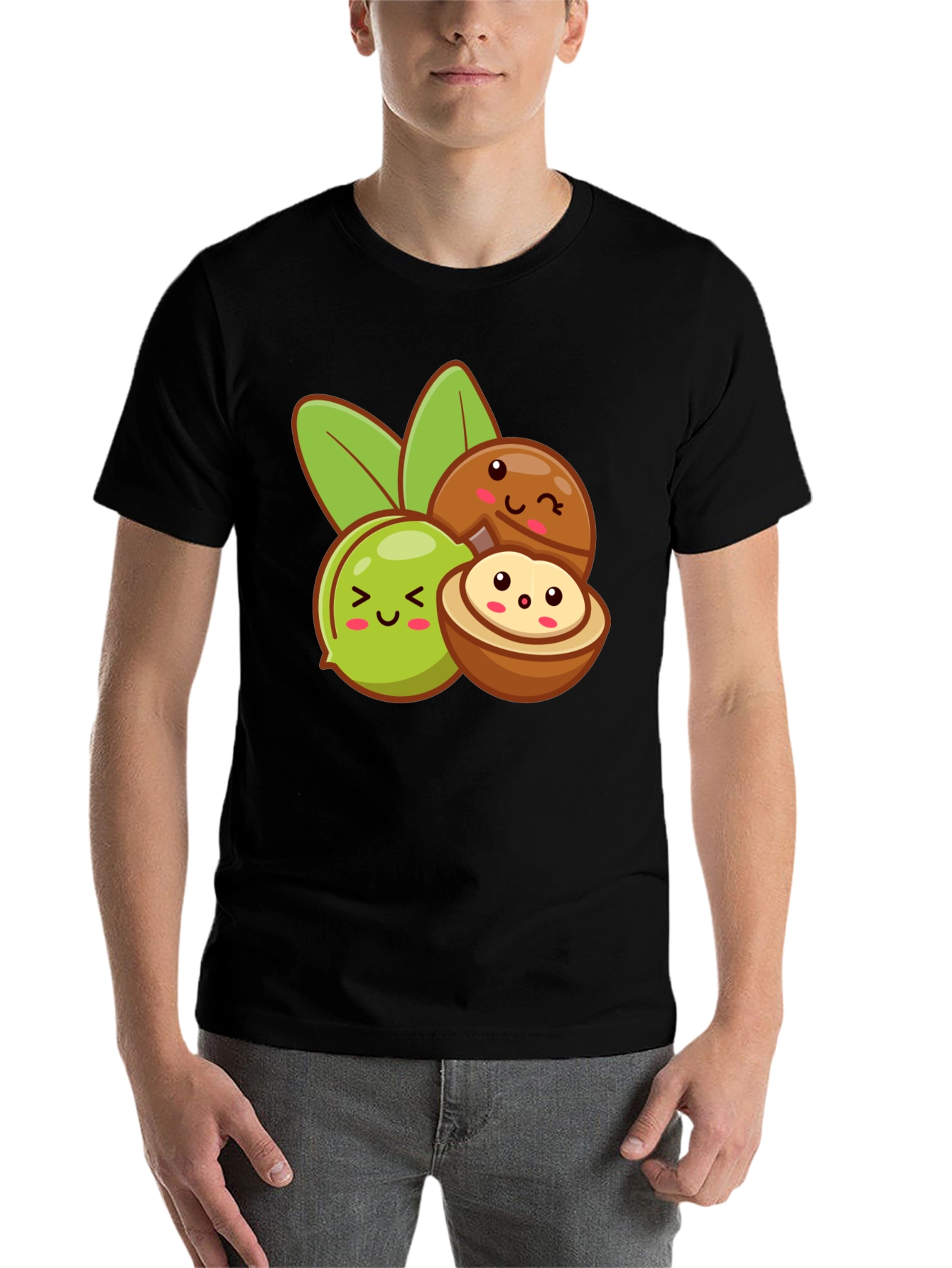 Black Cute Kawaii Macadamia Nut T-Shirt view 7