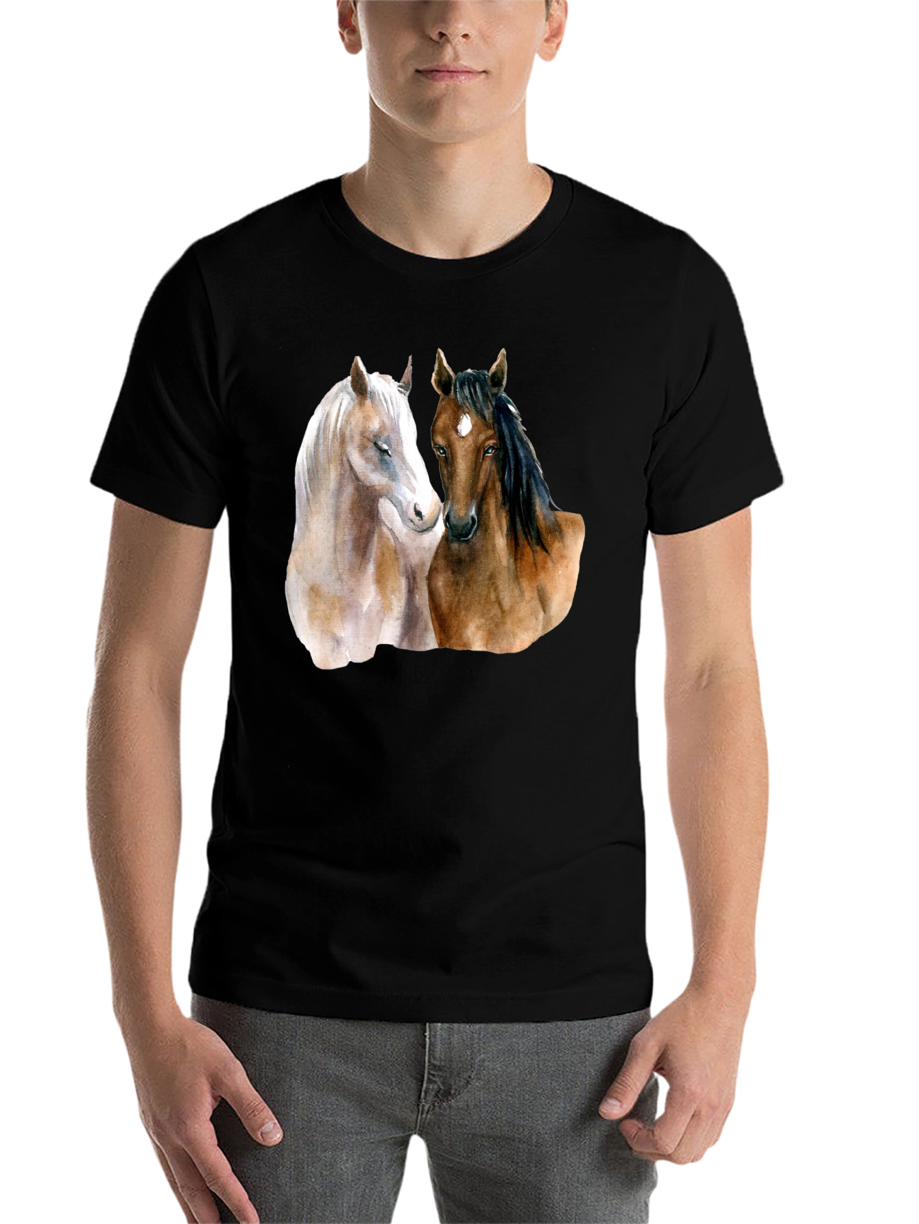 Black Horse Lover's T-Shirt: Artistic Equestrian Design view 7