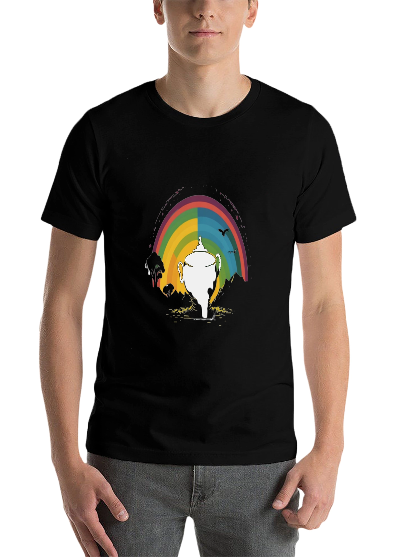 Black Rainbow Trophy Graphic Tee - Unisex Black T-Shirt view 7
