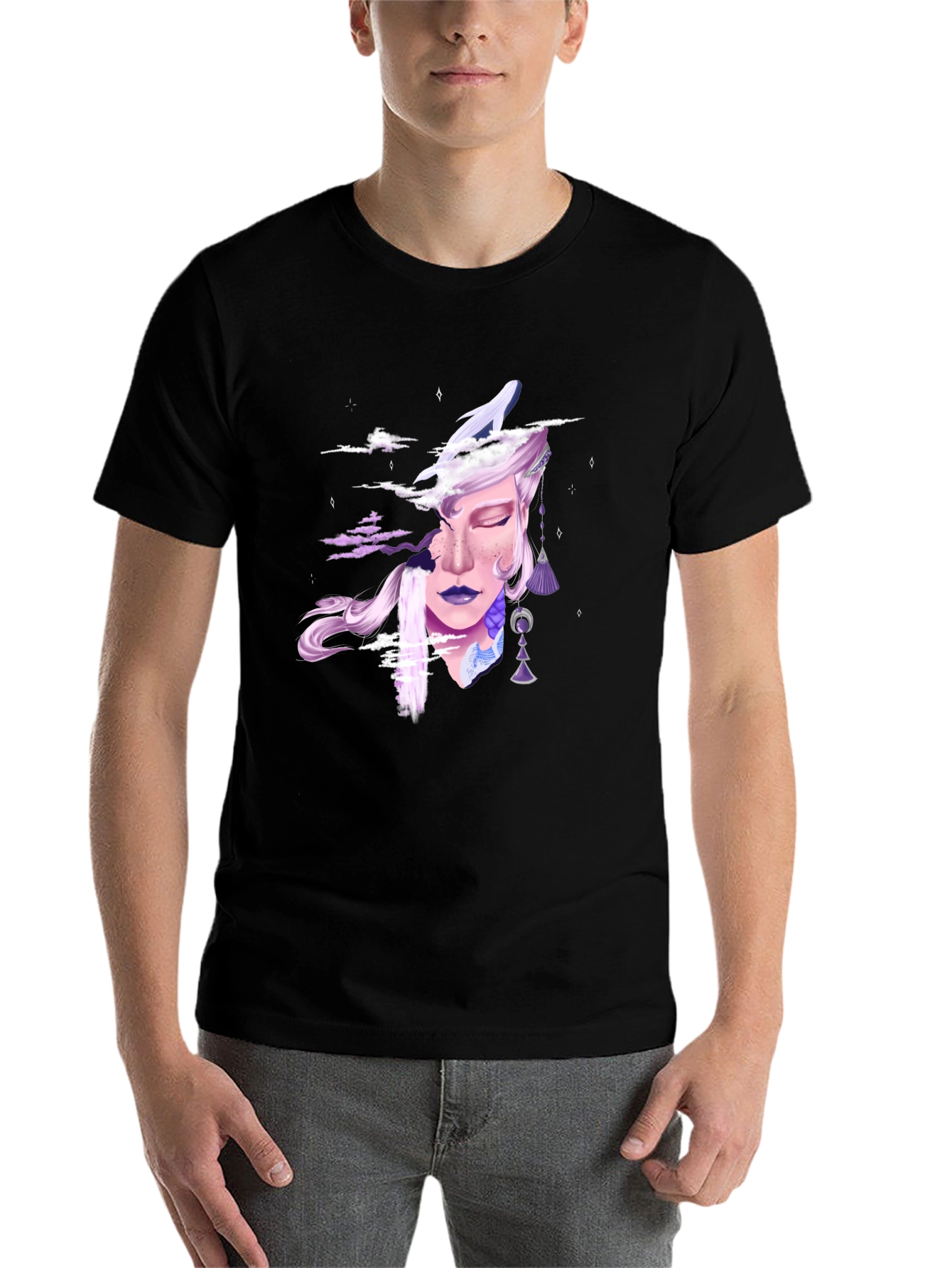 Black Fantasy Dreamscape Graphic Tee - Unisex Black T-Shirt view 7