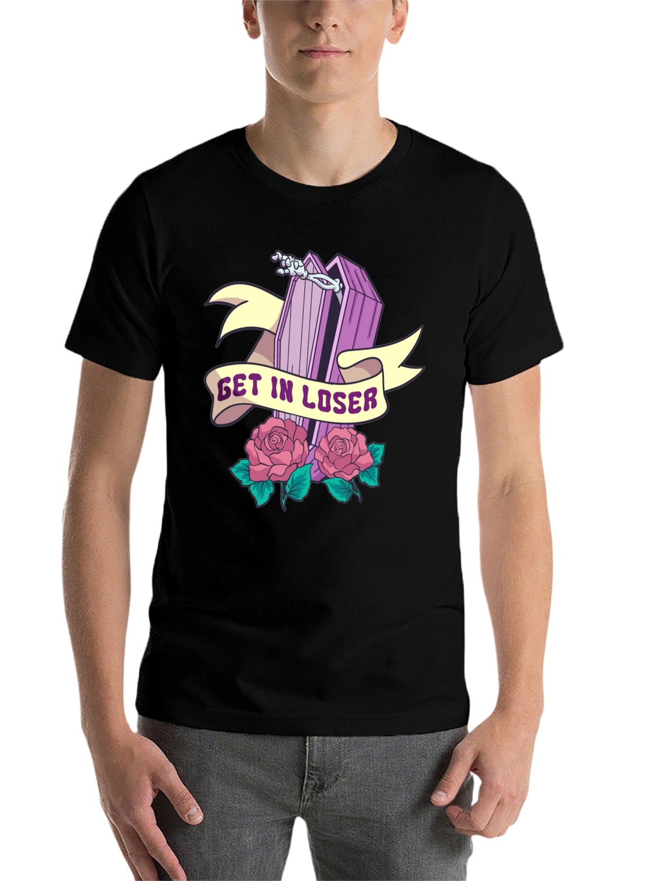 Black Get In Loser Coffin Graphic T-Shirt view 7
