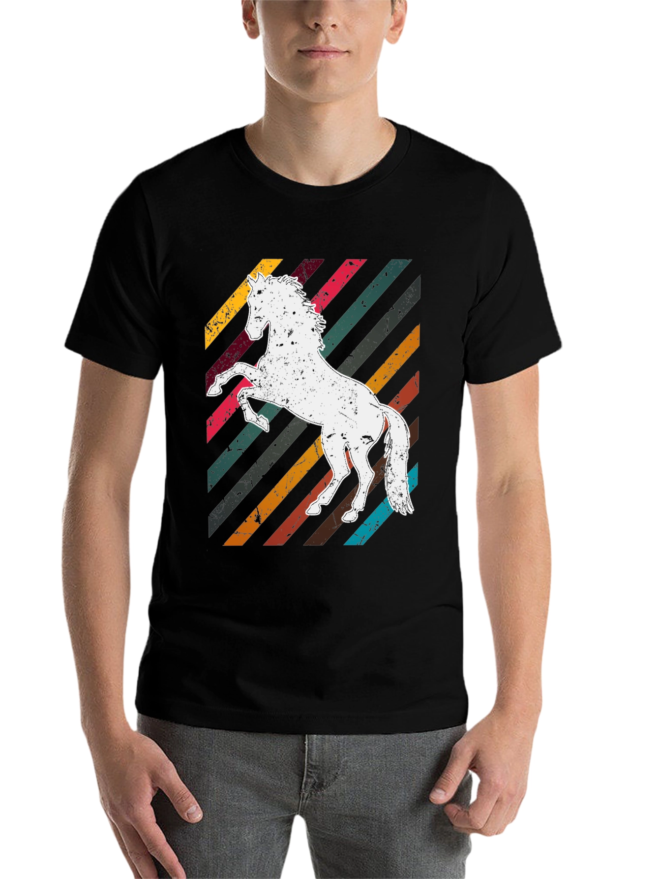 Black Retro Horse Graphic Tee - Men's Black T-Shirt view 7