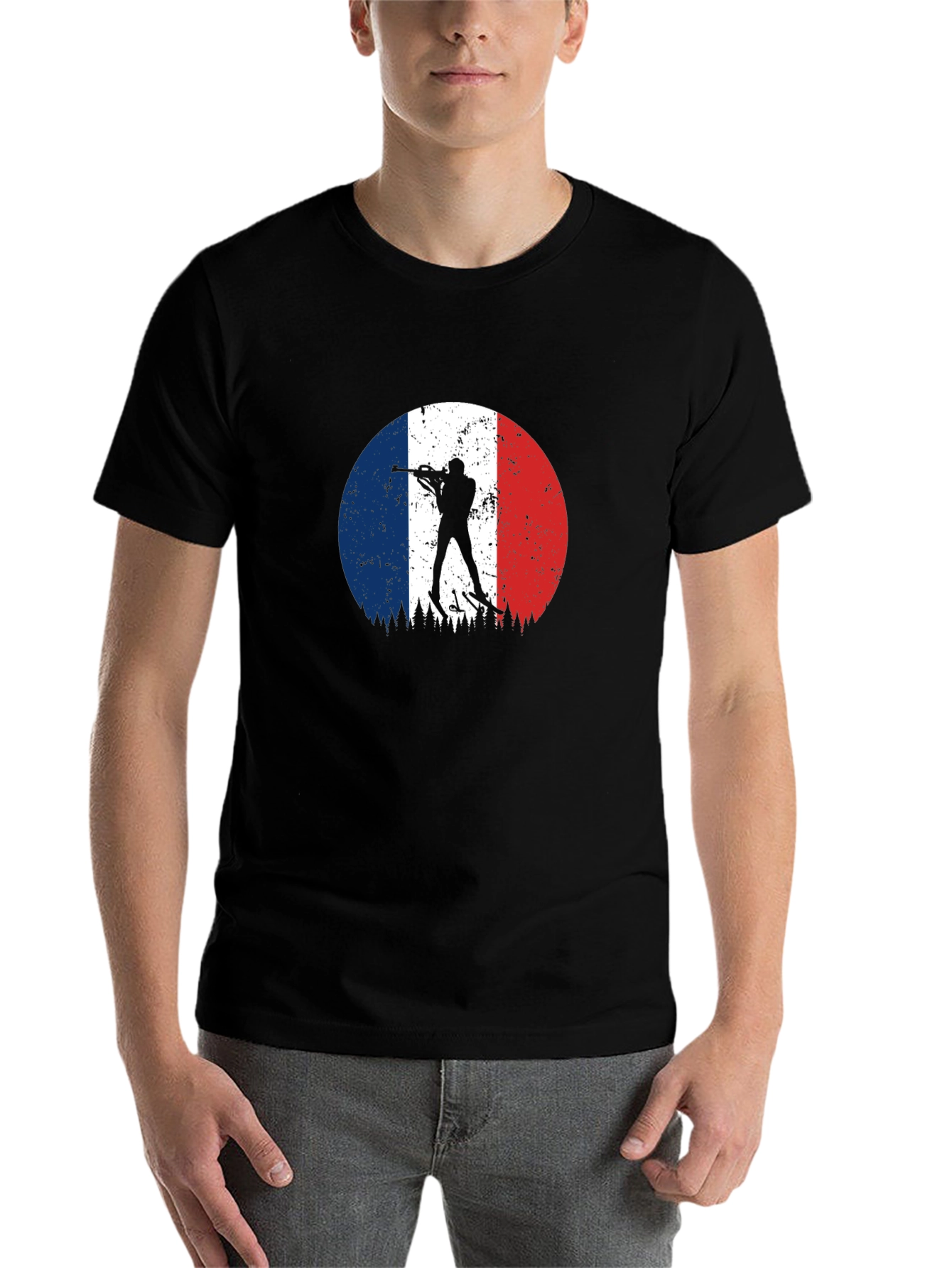 Black Biathlon France Flag Black T-Shirt view 7