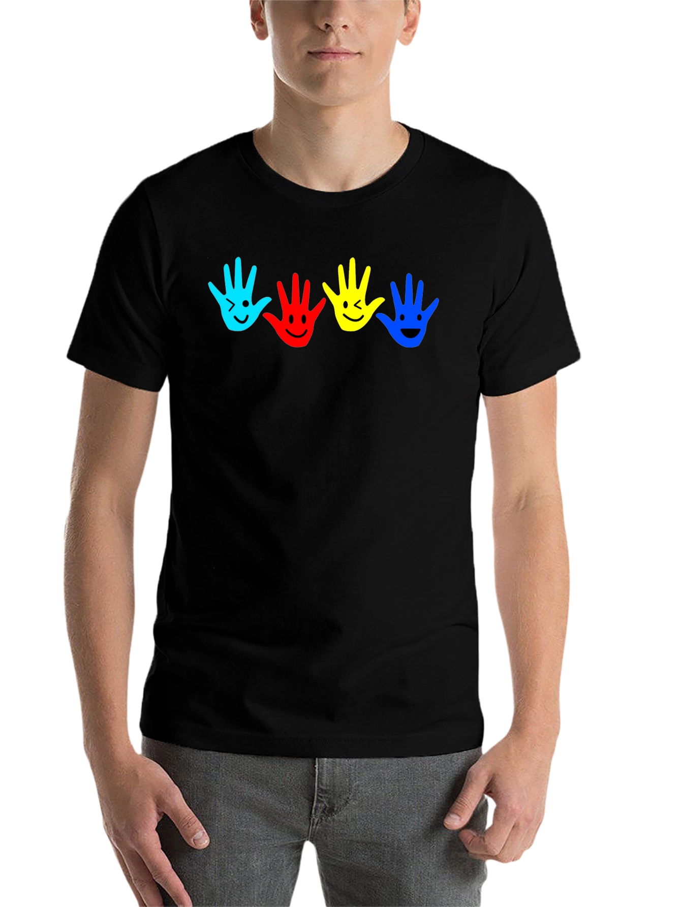 Black Colorful Handprint Smile Graphic Tee view 7