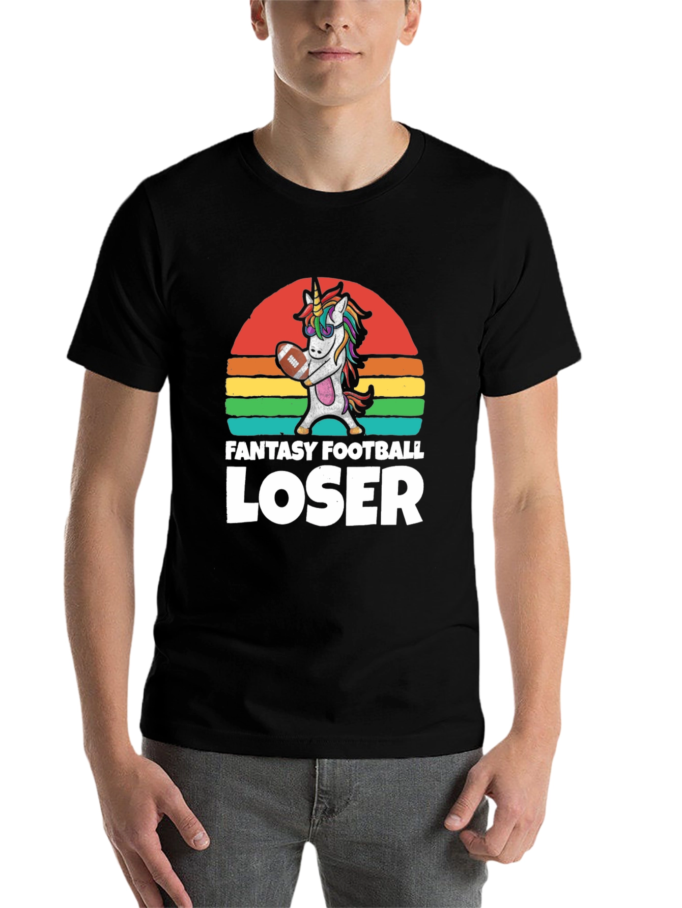 Black Fantasy Football Loser Unicorn T-Shirt view 7