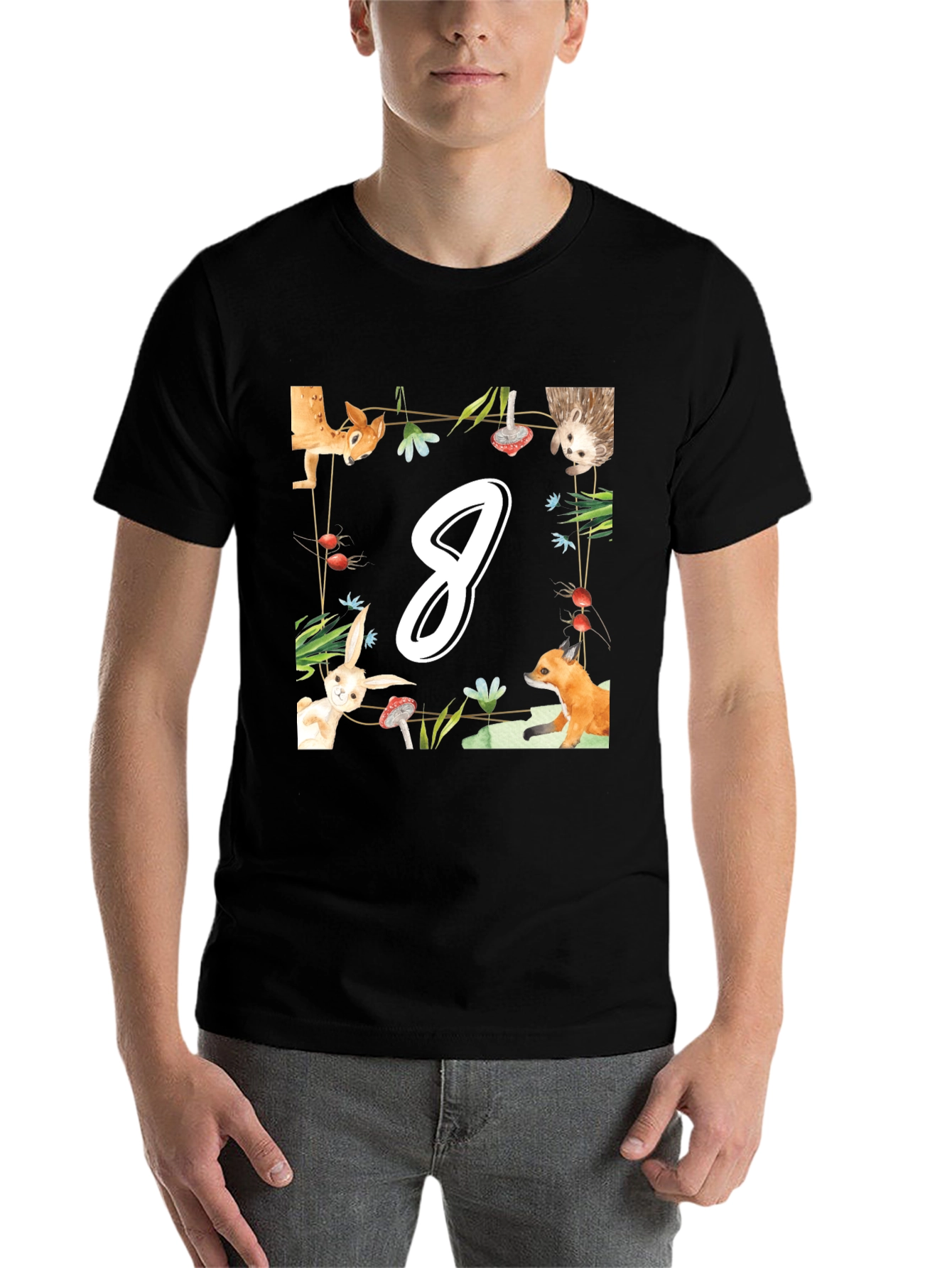 Black Cute Animal Number 8 Birthday T-Shirt view 7