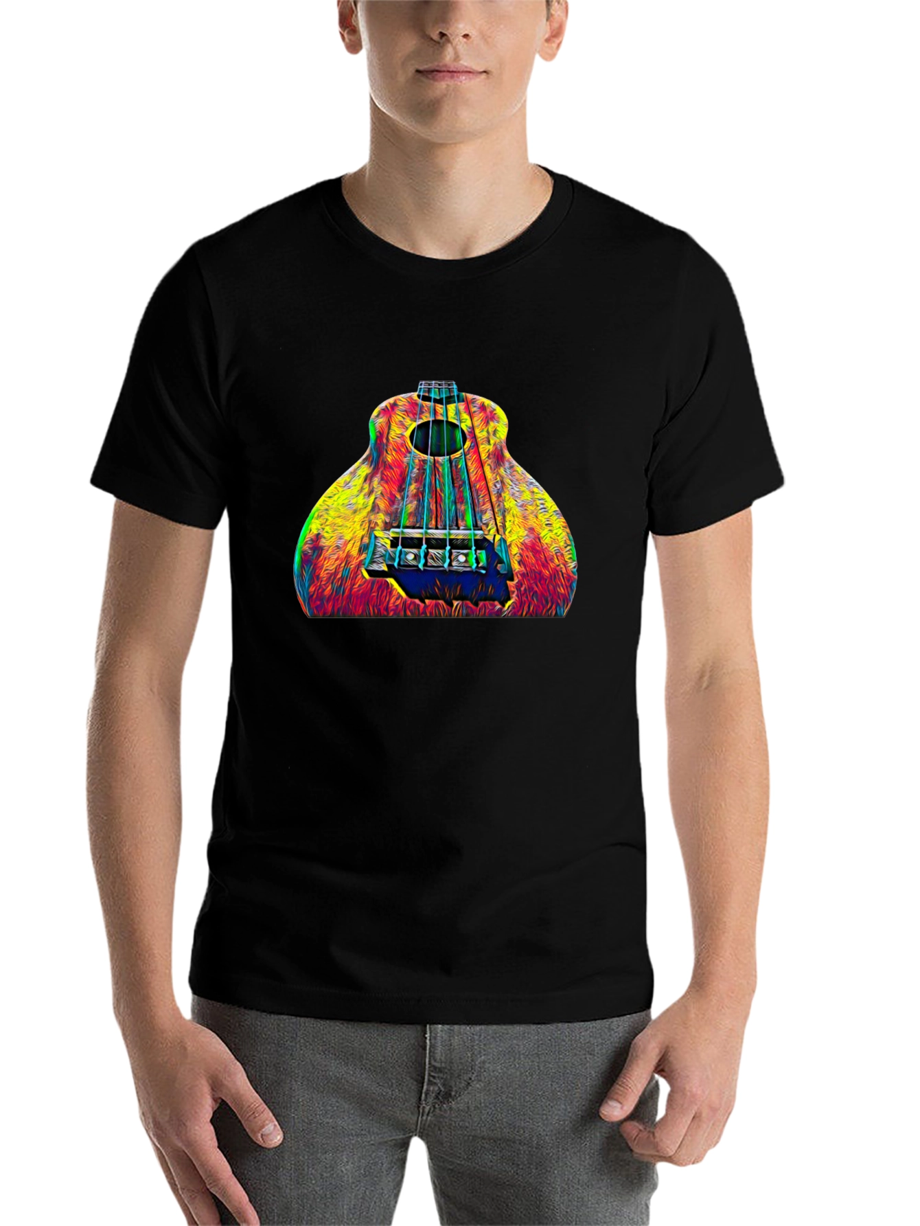 Black Colorful Guitar T-Shirt view 7