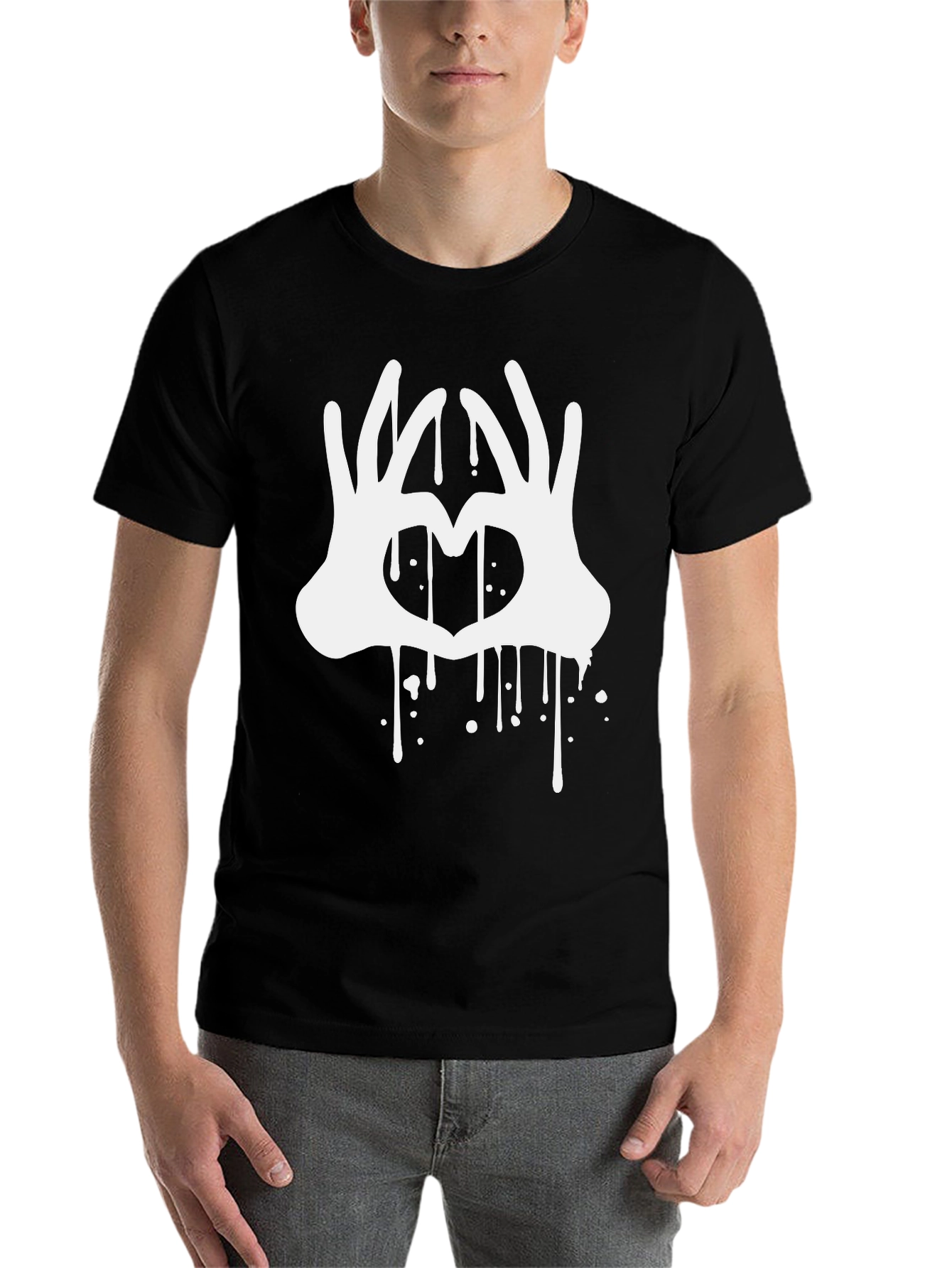 Black Heart Hands Drip Graphic Black T-Shirt view 7