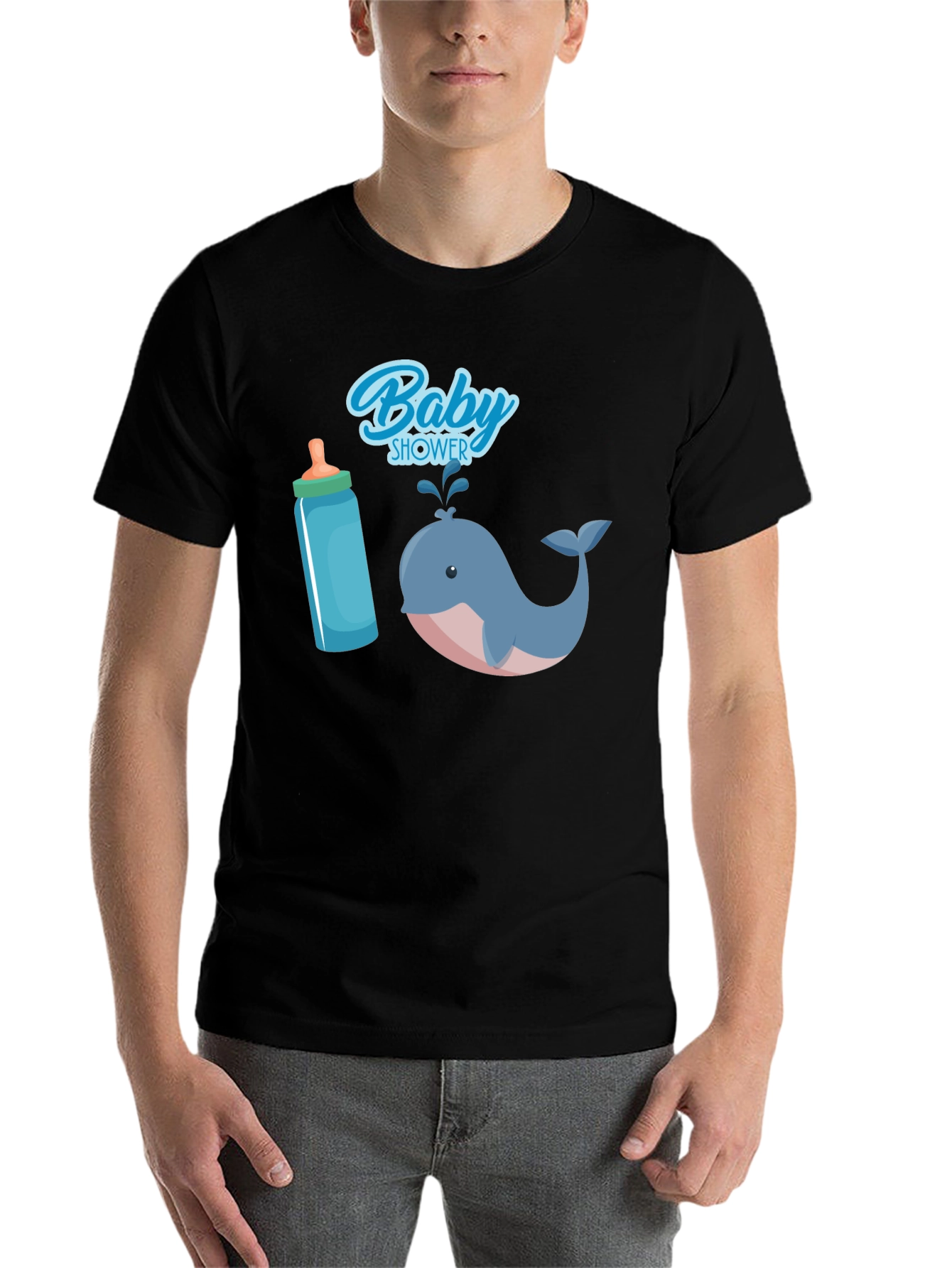Black Baby Shower Whale T-Shirt view 7