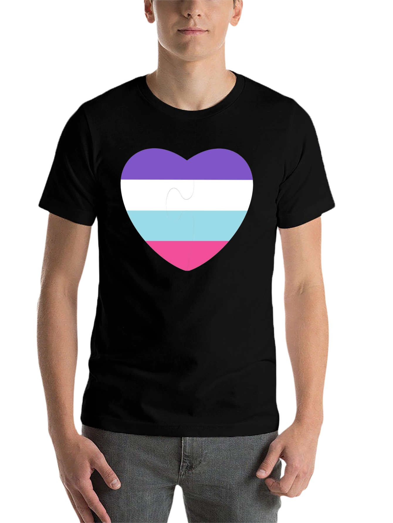 Black Omni Pride Heart Puzzle Piece T-Shirt view 7