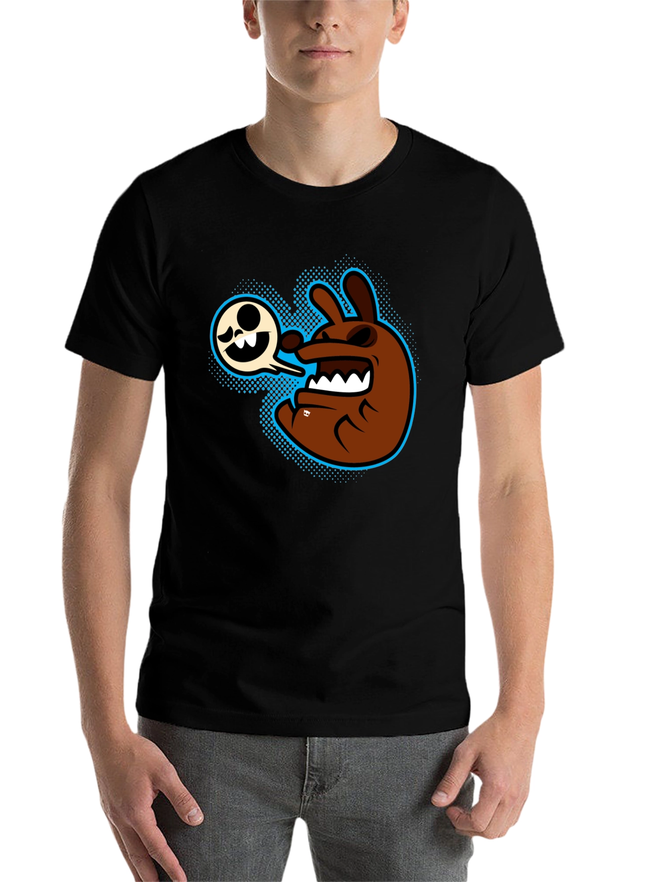 Black Cartoon Character Graphic T-Shirt - Men's Black Tee view 7