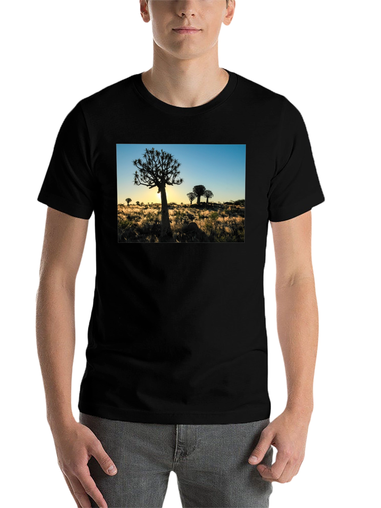 Black Silhouetted Tree Graphic Tee - Black Cotton Blend view 7