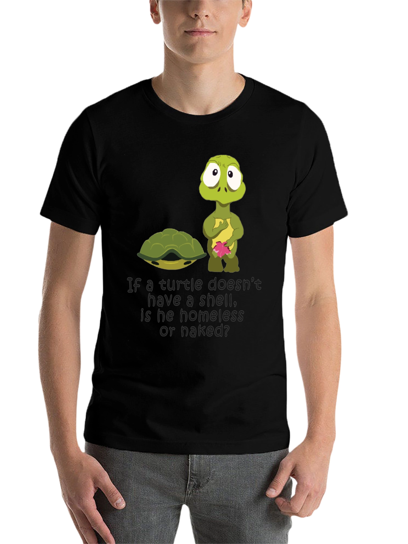 Black Funny Turtle Shell Homeless Naked T-Shirt view 7