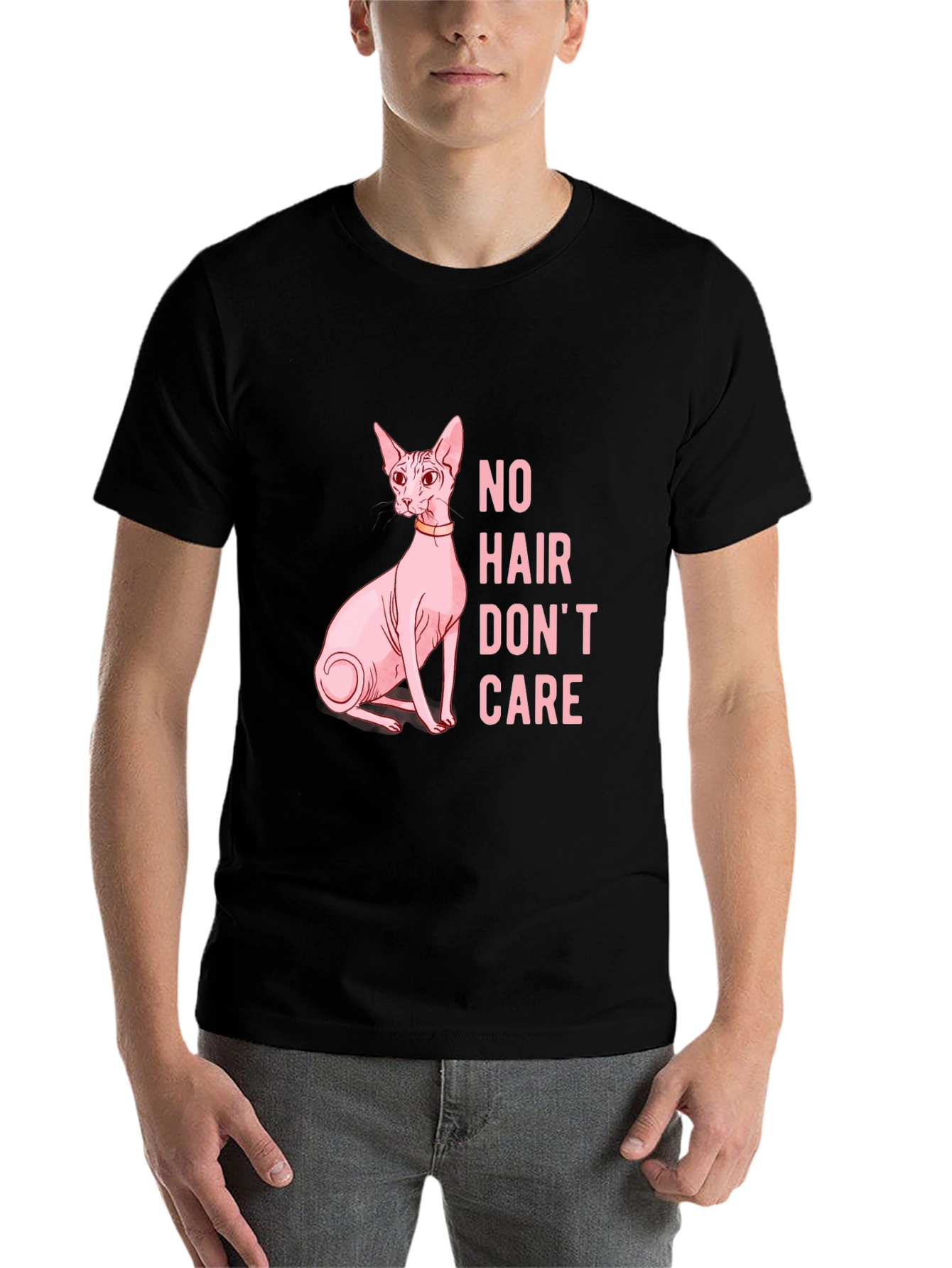 Black Hairless Cat Lover T-Shirt - Funny No Hair Don't Care Tee view 7