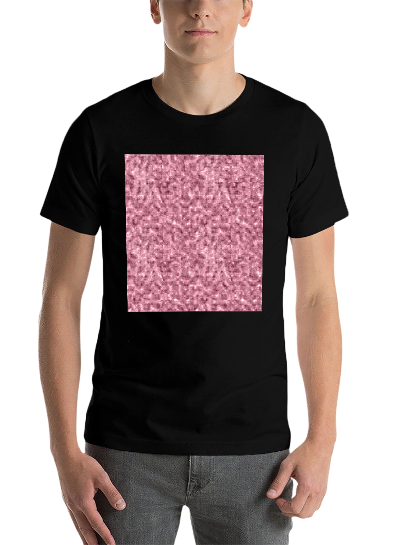 Black Stylish Black T-Shirt with Abstract Pink Pattern view 7