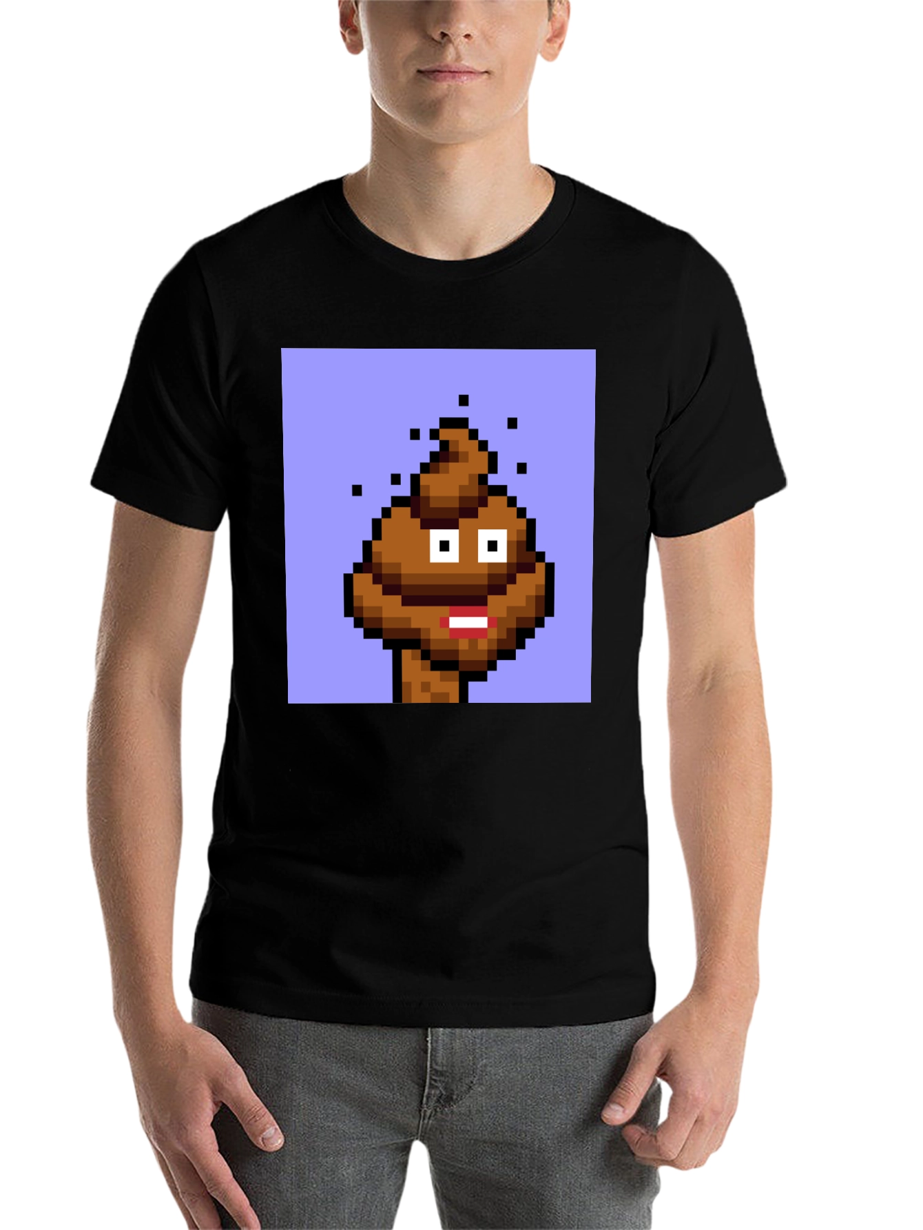 Black Pixel Poop Emoji Graphic Tee - Black Unisex T-Shirt view 7