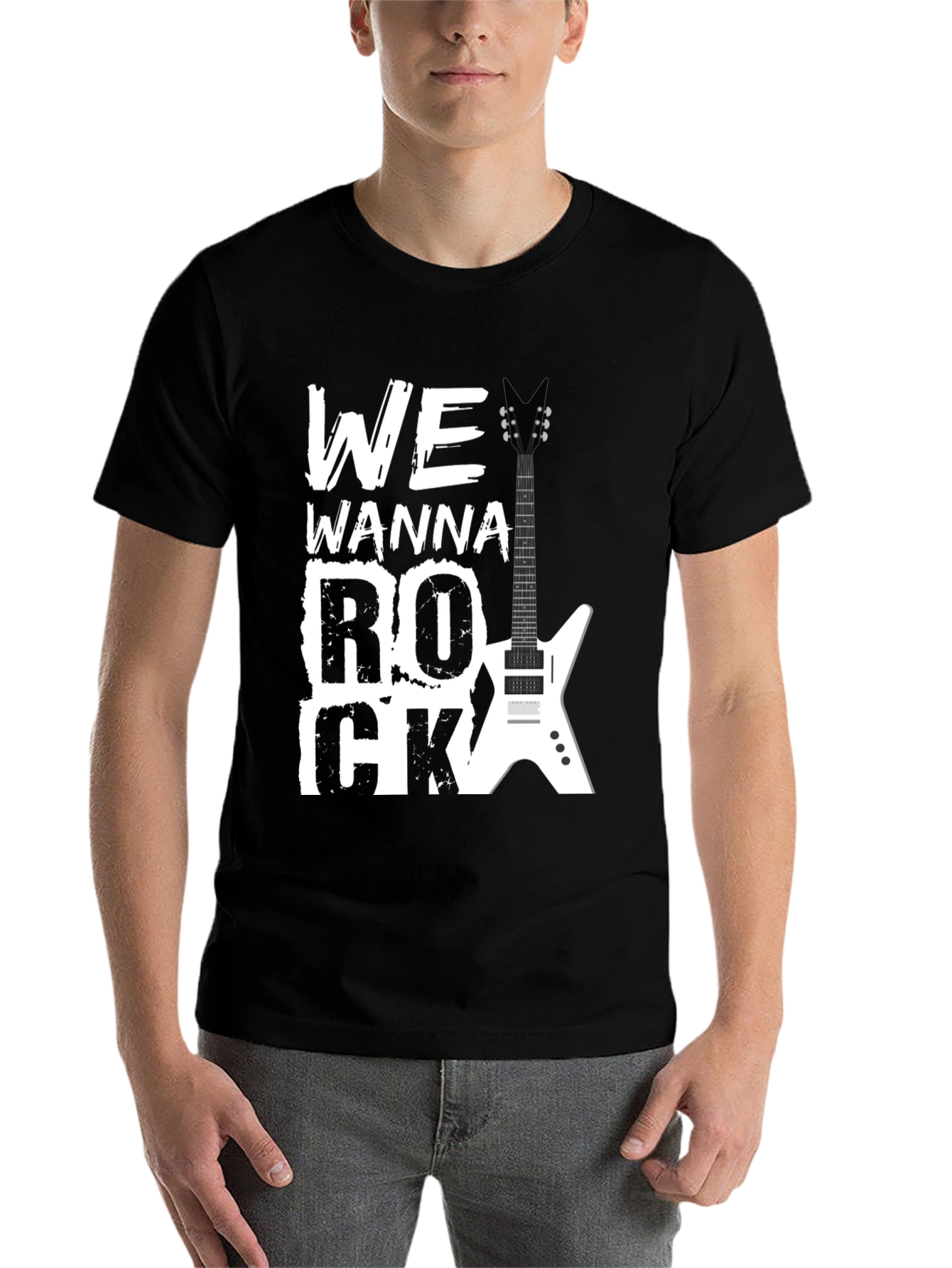 Black Rock Graphic Tee - We Wanna Rock Guitar T-Shirt view 7