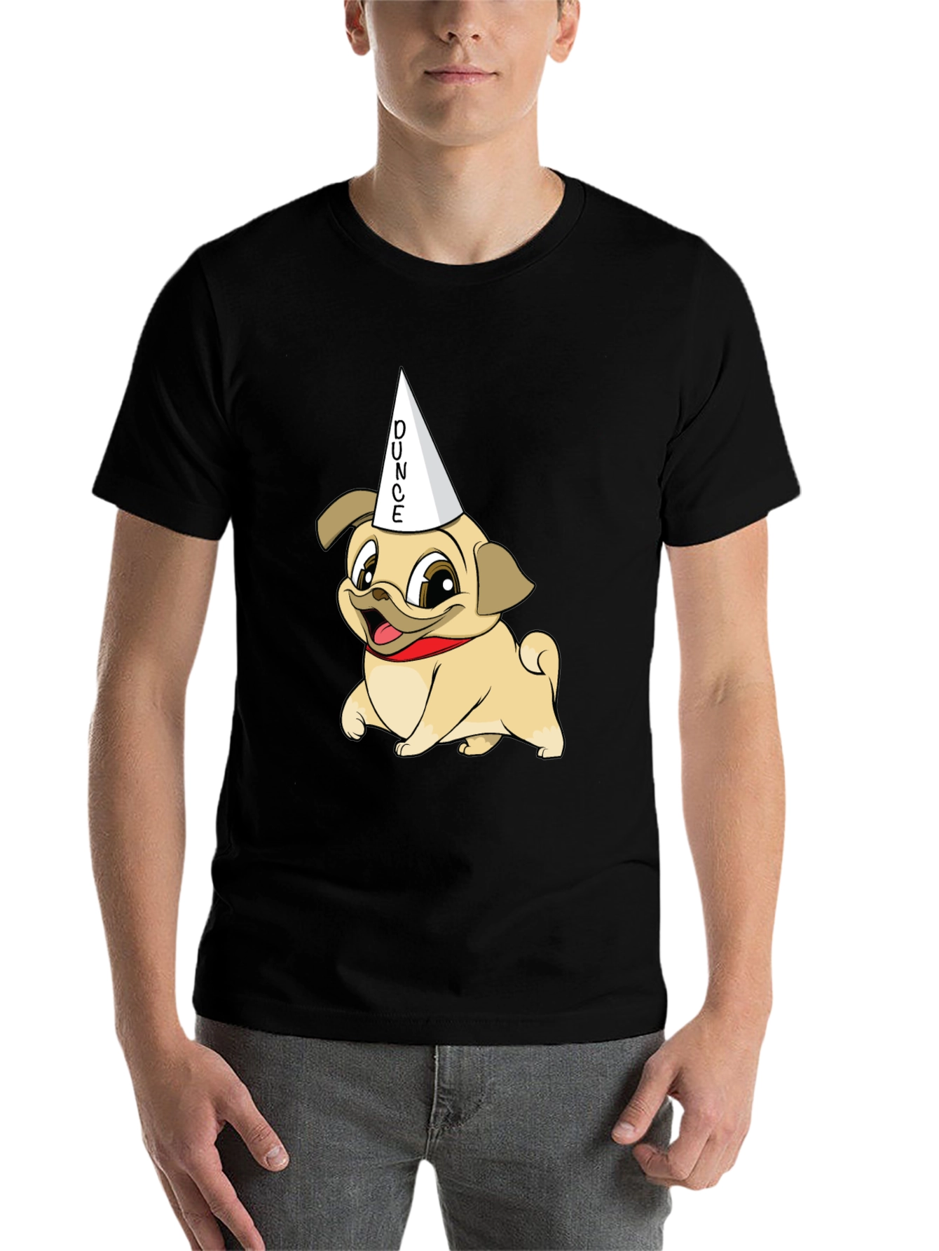 Black Dunce Pug Graphic Tee - Funny Dog Shirt view 7